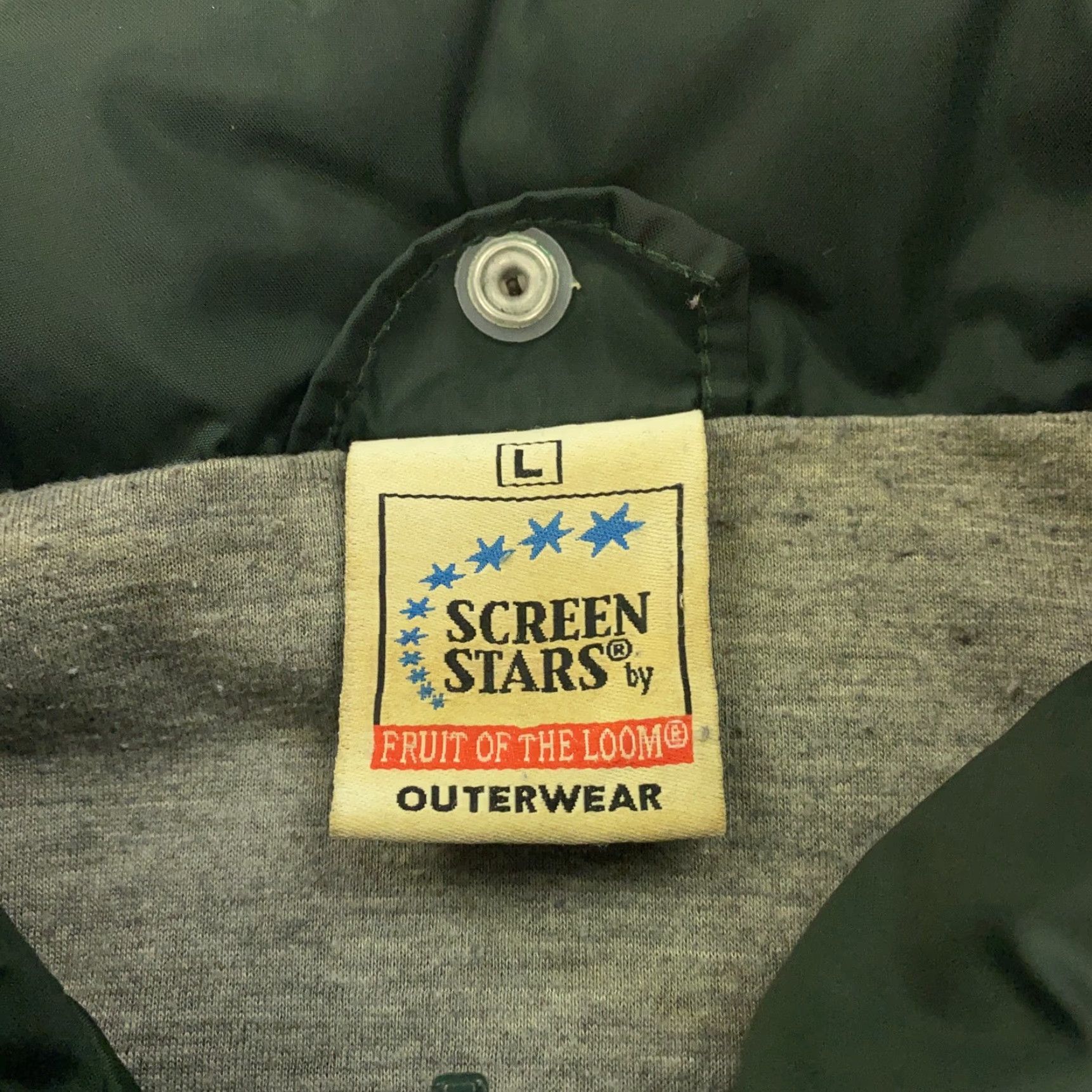 Fruit Of The Loom VTG Screen Stars Jacket Mens L Nylon Green Ireland Shamrock Patch Windbreaker Hooded Snap Front Coat Stowable 80s Sports Outdoors Casual Travel Size US L / EU 52-54 / 3 - 6 Thumbnail