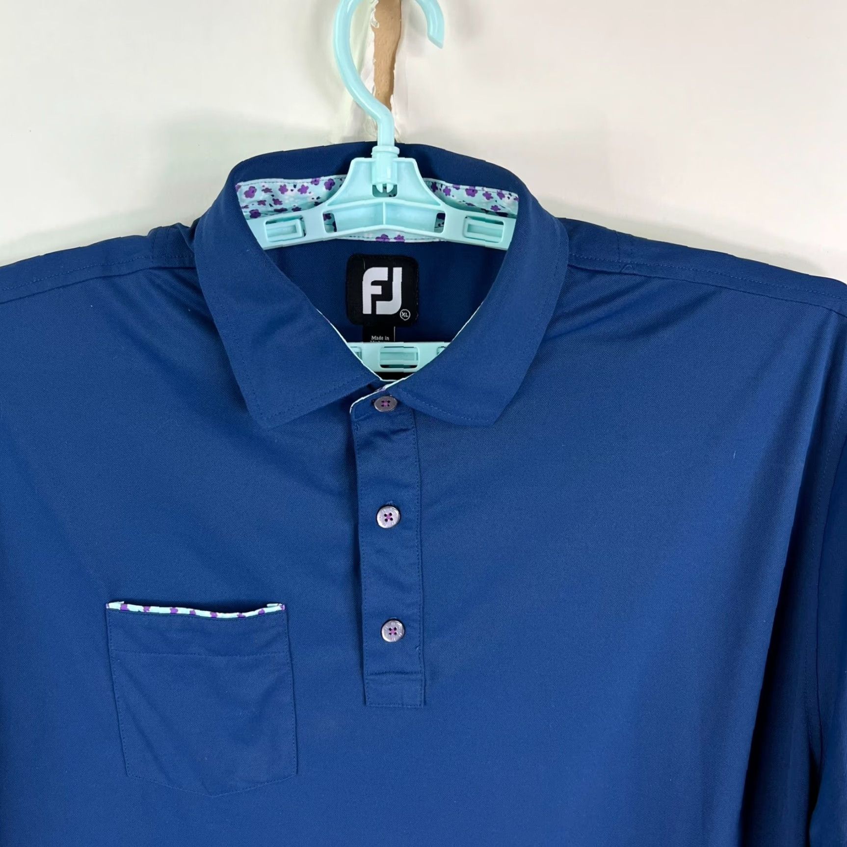Footjoy FootJoy Polo Shirt Mens XL Blue Short Sleeve Knit Solid Logo Sports Golf Polo Size US XL / EU 56 / 4 - 3 Thumbnail