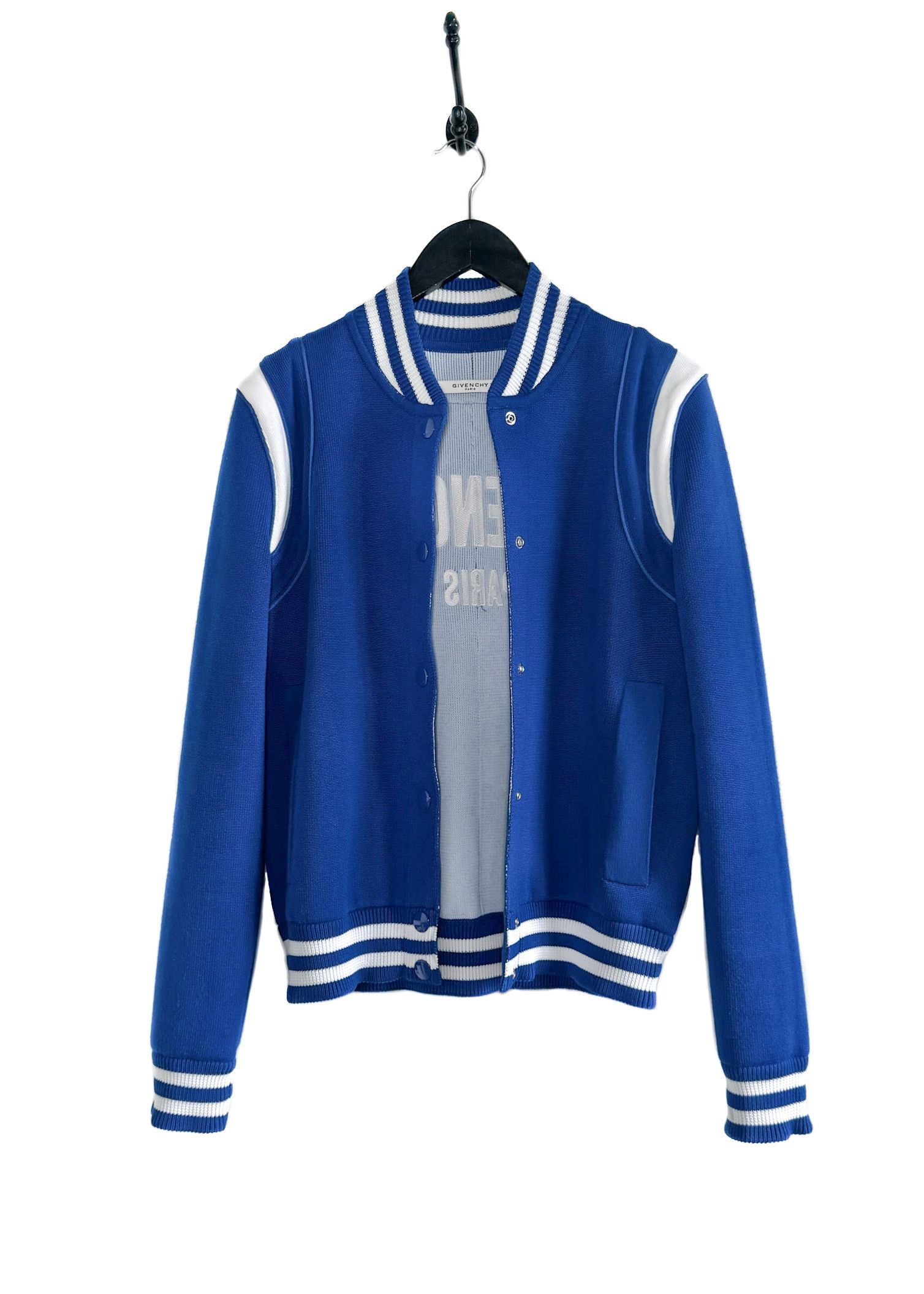 Givenchy Givenchy Cobalt Blue Logo Embroidered Knit Bomber Jacket Size S / US 4 / IT 40 - 3 Thumbnail