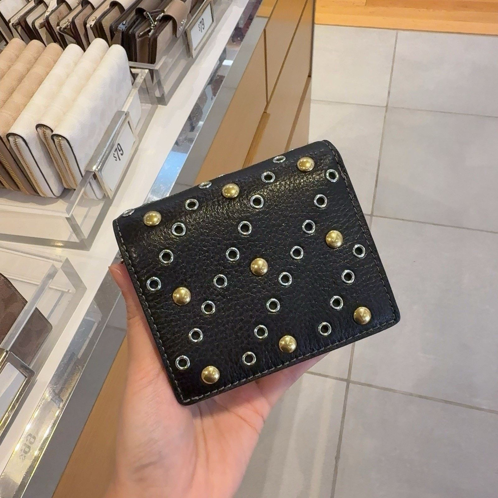 Coach NWT Coach Snap Wallet With Rivets CCL78 Black Silver Size ONE SIZE - 1 Thumbnail