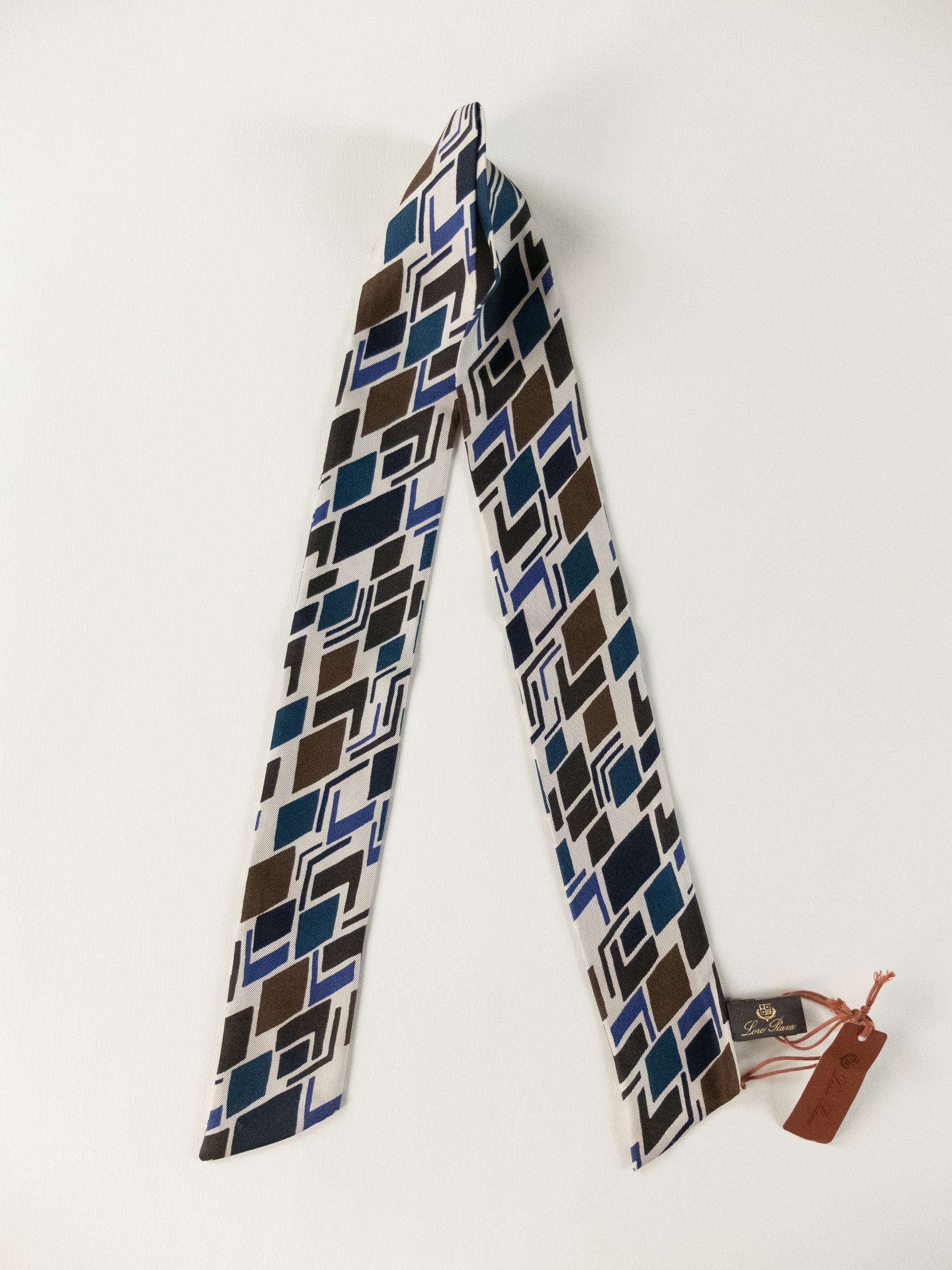 Loro Piana LORO PIANA Duomo ecru navy brown silk mitzah scarf Size ONE SIZE - 1 Thumbnail