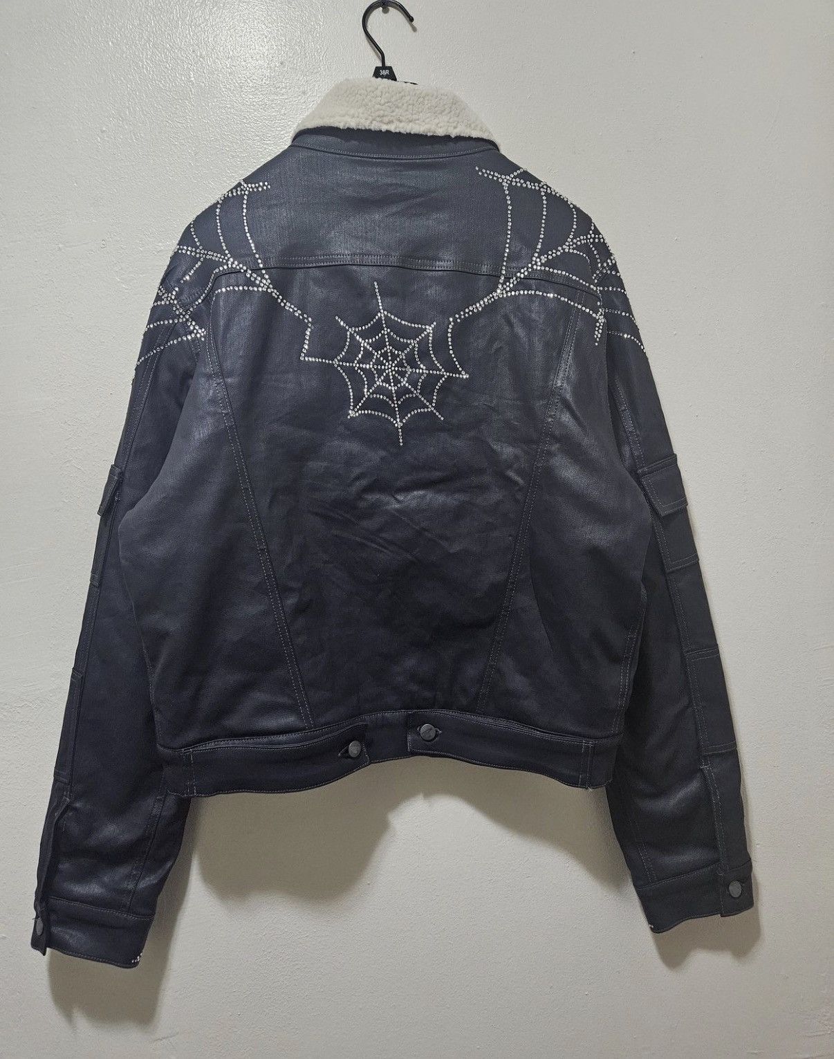 Sp5der Black waxed Denim Sherpa Lined Trucker Jacket Size US M / EU 48-50 / 2 - 2 Thumbnail