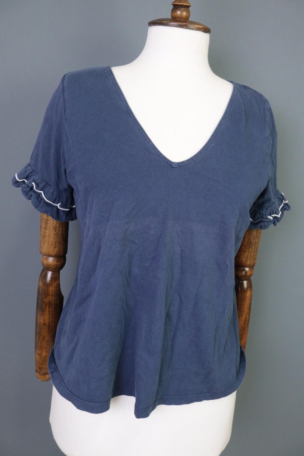 Designer Sezane Blue V-Neck Short Sleeve Top Blouse Shirt Size S Size S / US 4 / IT 40 - 5 Thumbnail