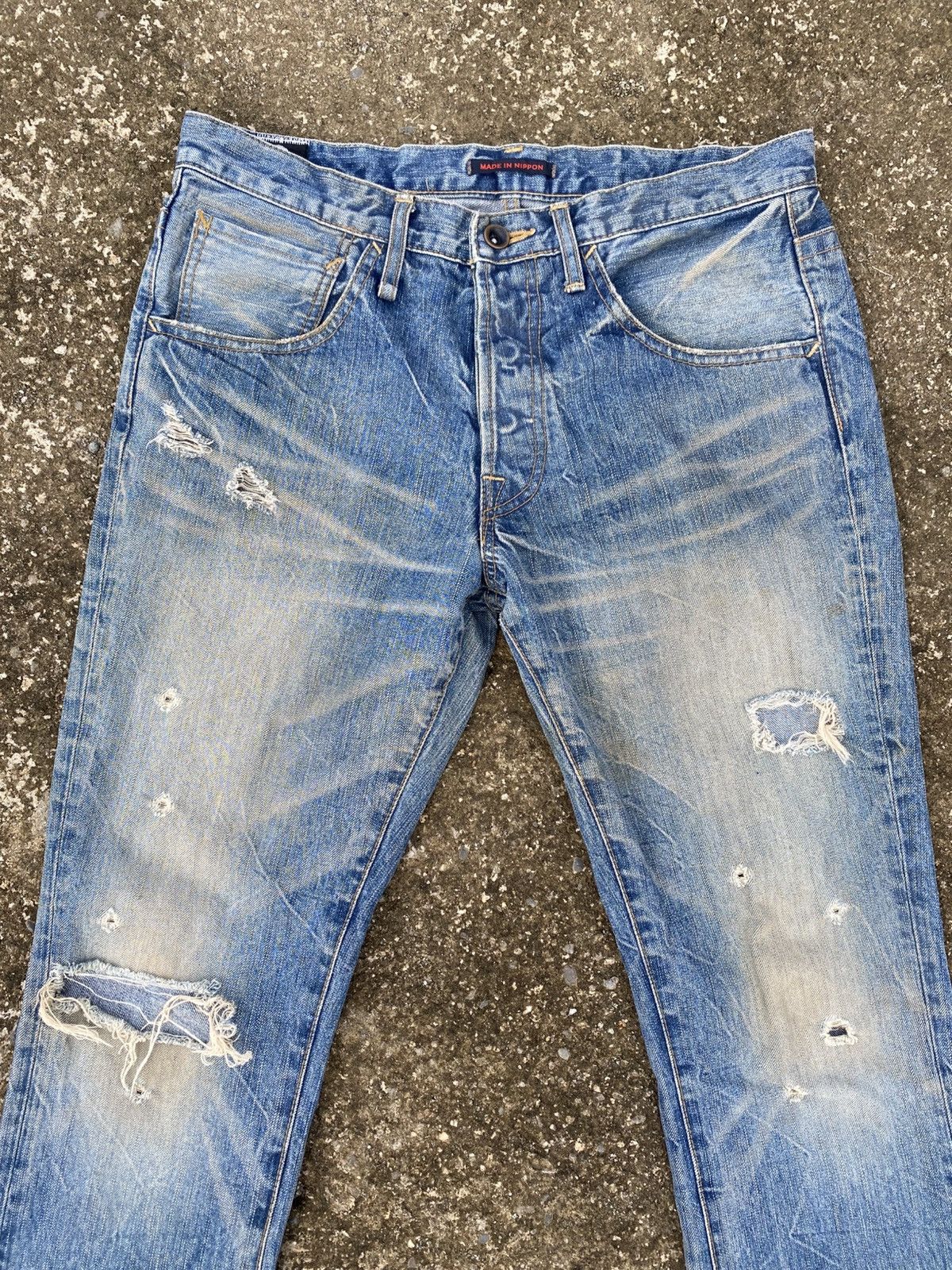 Japanese Brand BLUEWAY Crashed Buttonfly Jeans Size US 30 / EU 46 - 7 Thumbnail