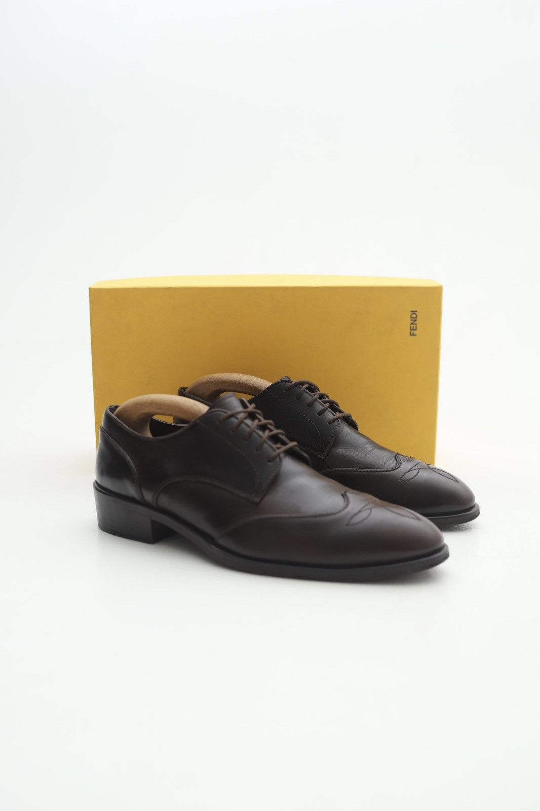 Fendi FENDI Derby Leather Shoes Lace Up Wingtip Logo Brown Men’s Size US 8 / EU 41 - 1 Thumbnail