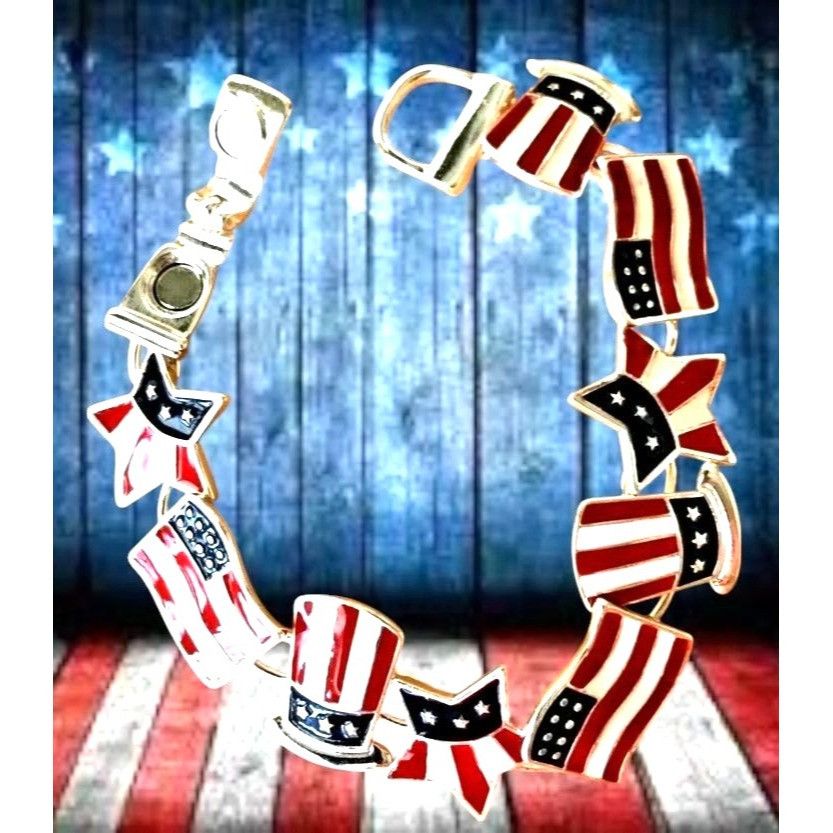 Handmade Patriotic Bracelet American Flag Uncle Sam Hat Stars Magneti Size ONE SIZE - 9 Thumbnail