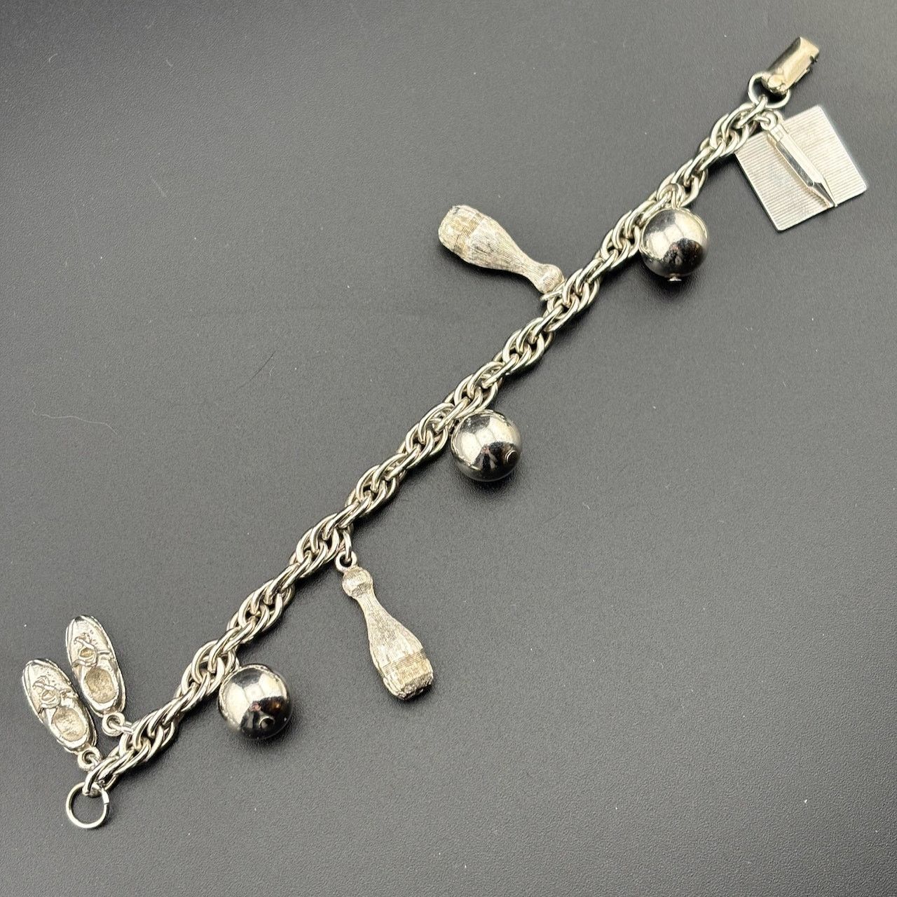 Other Signed Coro Silver Tone Bowling Ball Pins Charm Bracelet 7" Size ONE SIZE - 2 Thumbnail