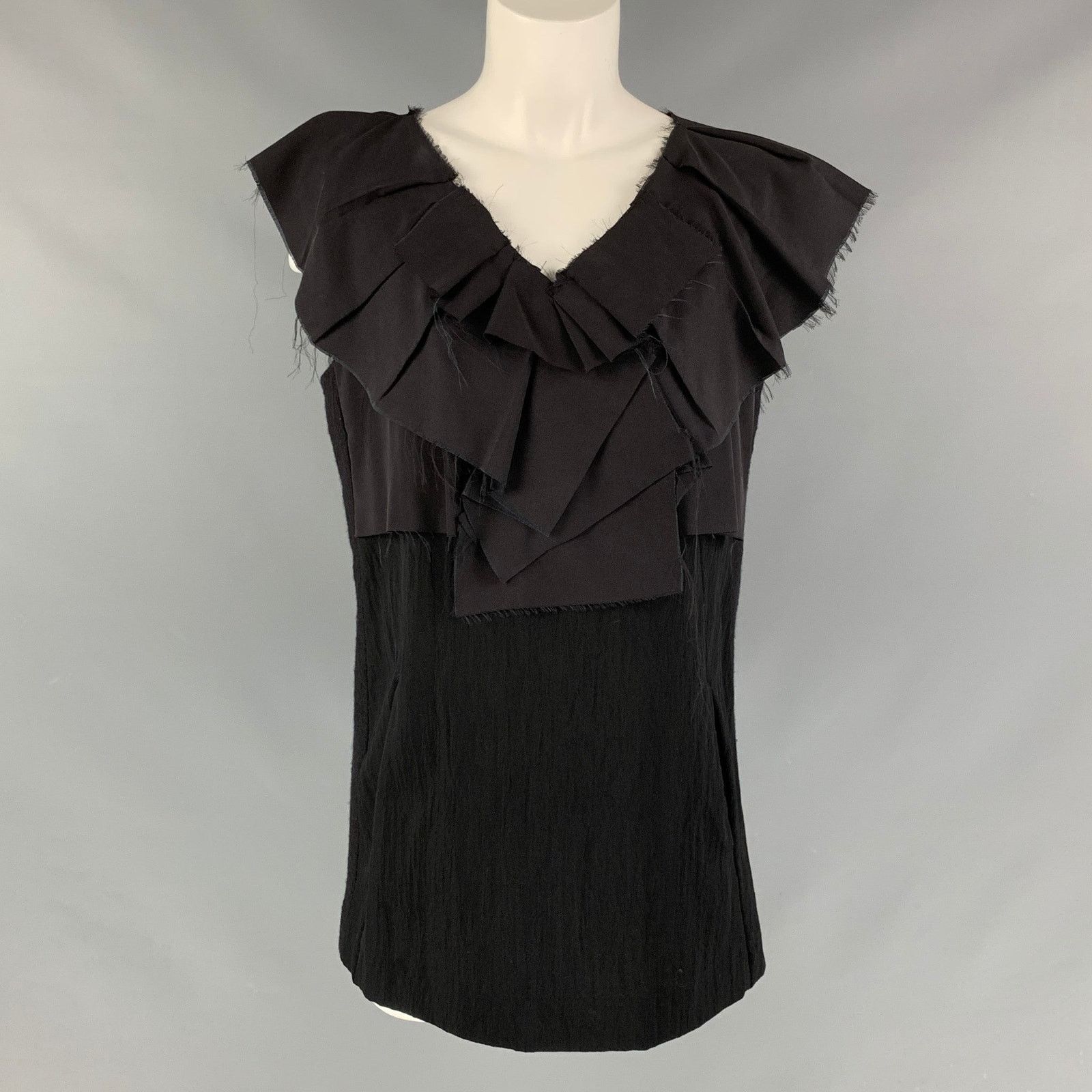 MARNI Size 8 Black Wool & Nylon Sleeveless Blouse