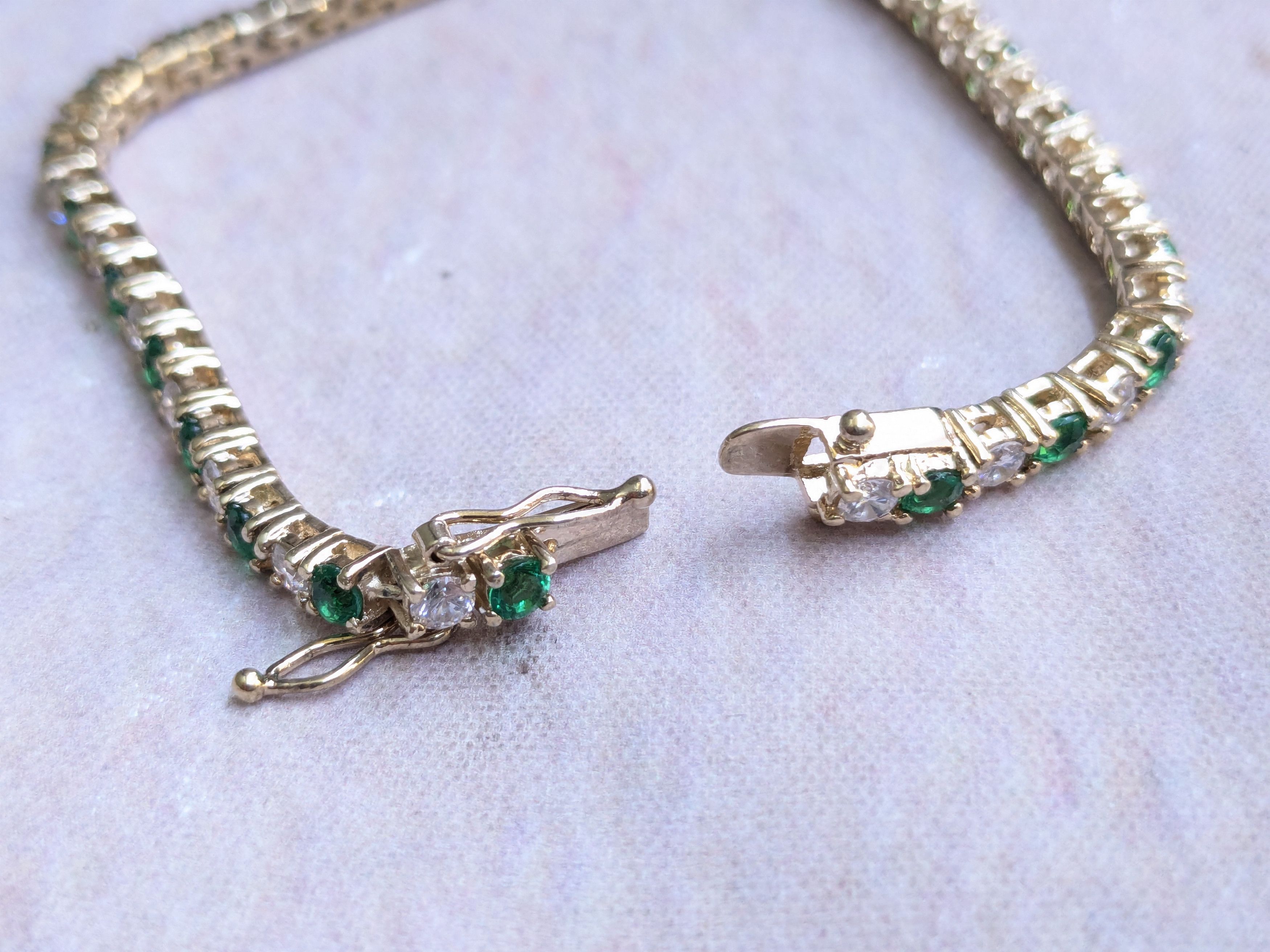 Jewelry Sterling Silver Tennis Bracelet Green Clear CZ Round 7.25 Size ONE SIZE - 9 Thumbnail