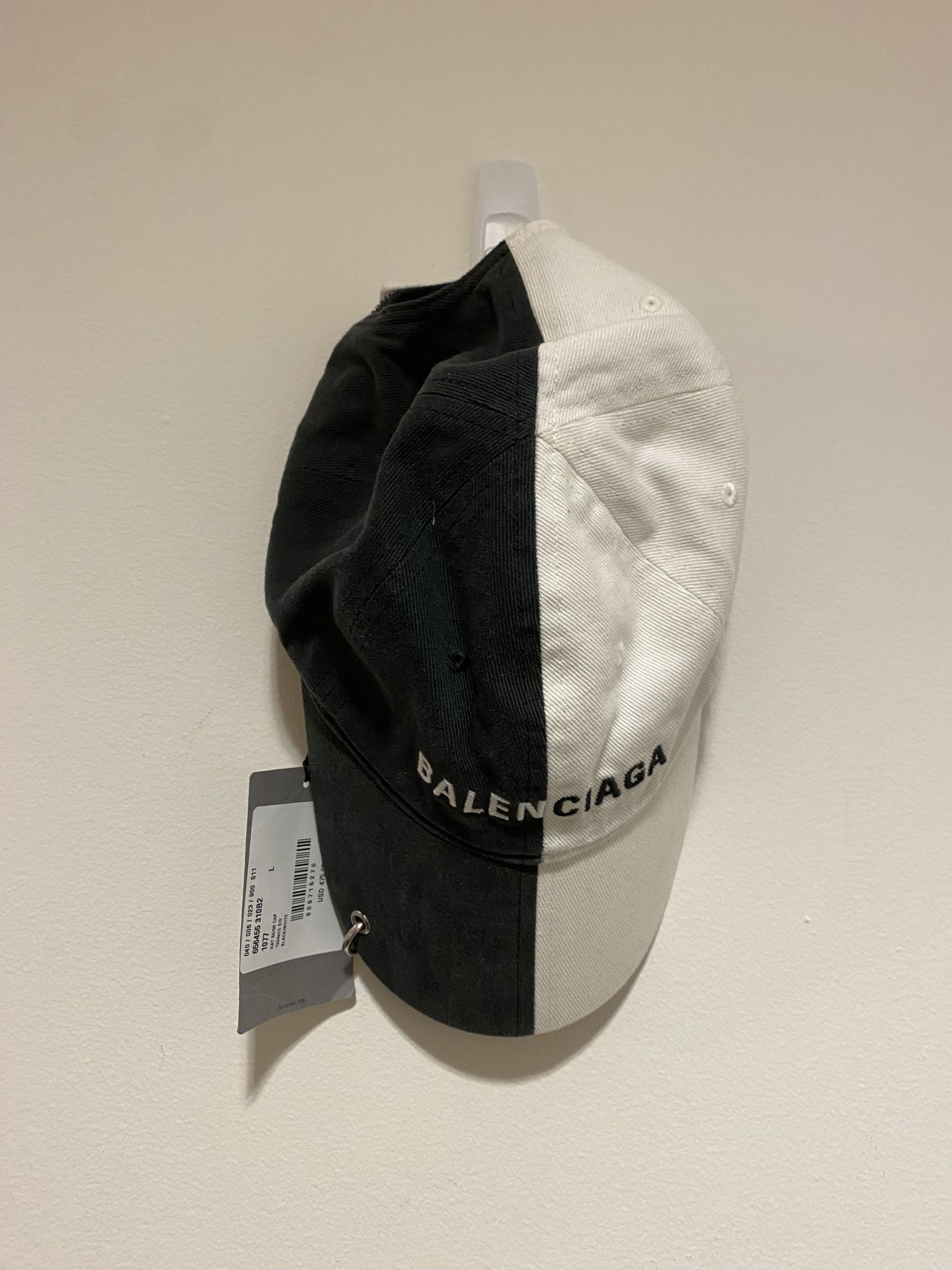 image of Retail $470 Balenciaga Piercing Split Logo Cap Hat in Black, Men's