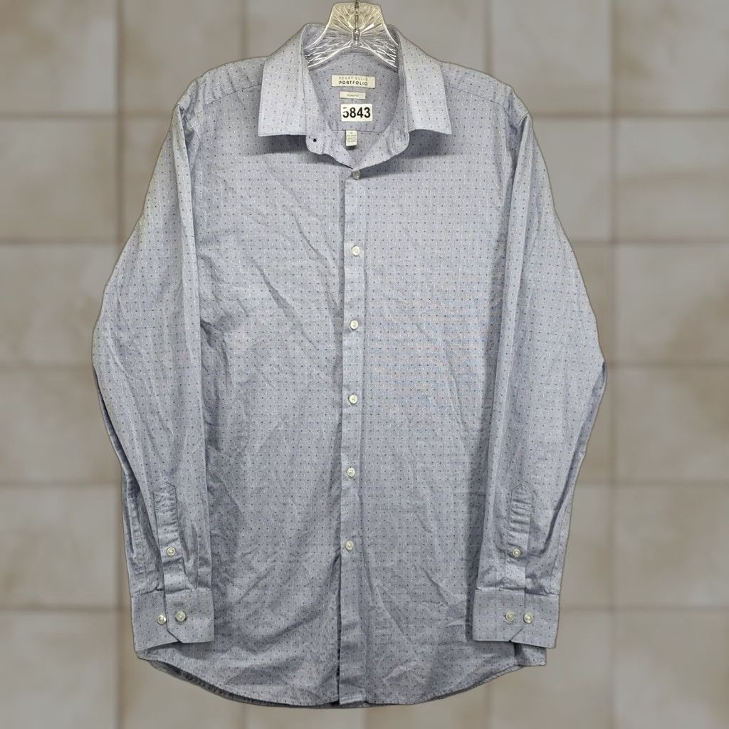 Perry Ellis Vintage Perry Ellis Portfolio Men's Slim Fit Dress Shirt Blue  Spotted 90s Business Casual
