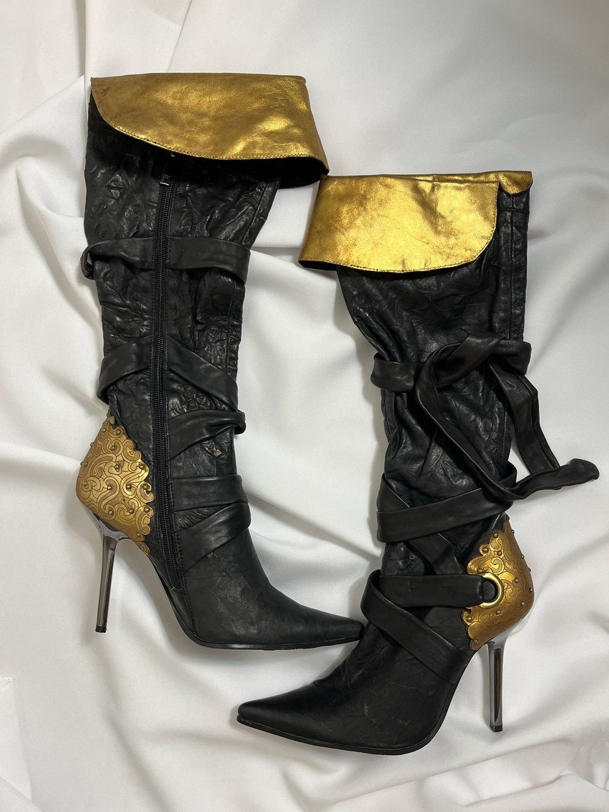 Vintage Vintage Medea Futuristic Gold Baroque Leather Boots Size US 6 / IT 36 - 6 Thumbnail