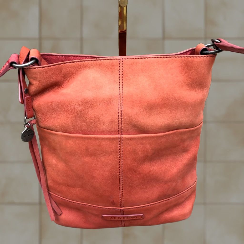 Lucky Brand LUCKY BRAND Crossbody Purse Women's Orange Shoulder Bag Hobo Leather Purse Medium Orange—Beige Lining Size ONE SIZE - 1 Thumbnail