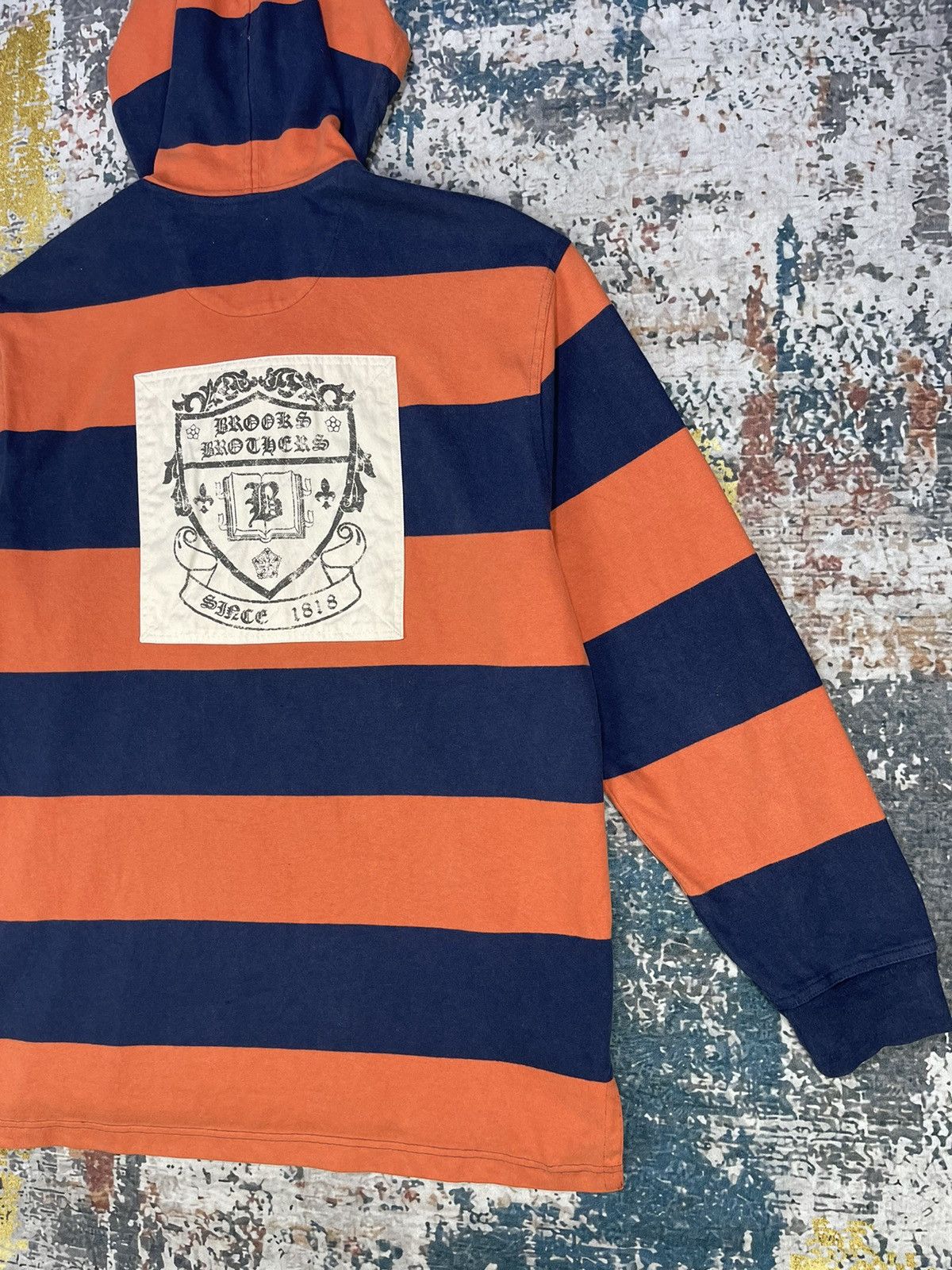 Brooks Brothers Brooks Brothers Stripe Orange Back Hit Hoodie Shirts Size US L / EU 52-54 / 3 - 4 Thumbnail
