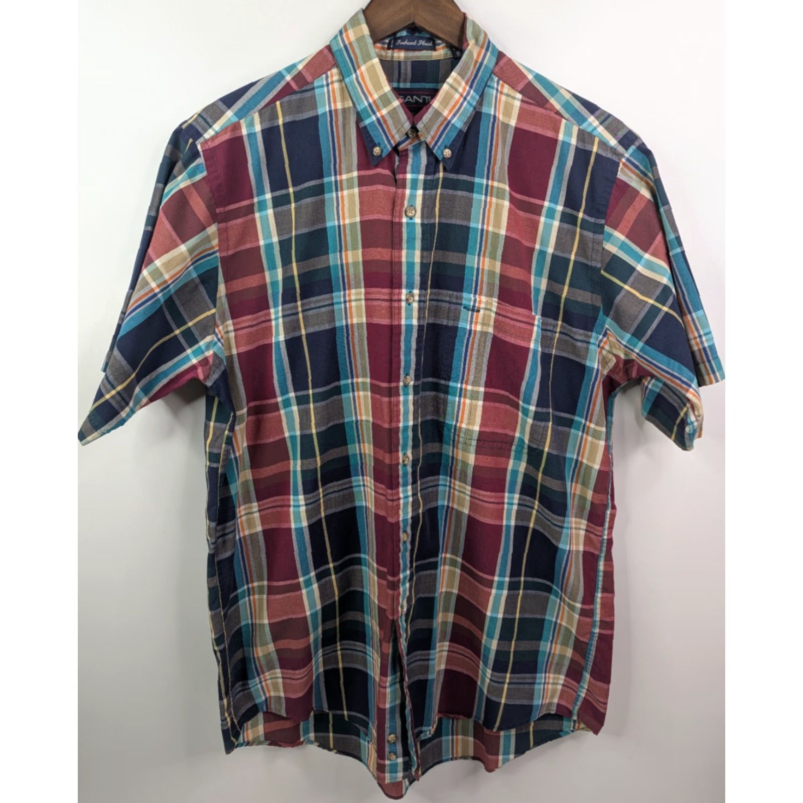 Gant GANT Shirt Men L Multicolor Plaid Short Sleeve Button-Up Vtg Foxhunt Button-Down Collar 90s Mens Size US L / EU 52-54 / 3 - 2 Thumbnail