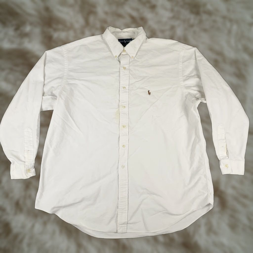 Ralph Lauren Vintage Ralph Lauren Dress Shirt Mens Size 18 White Cotton Button Up Long Sleeve Non-Iron Casual Office Wear Size 48R - 1 Thumbnail