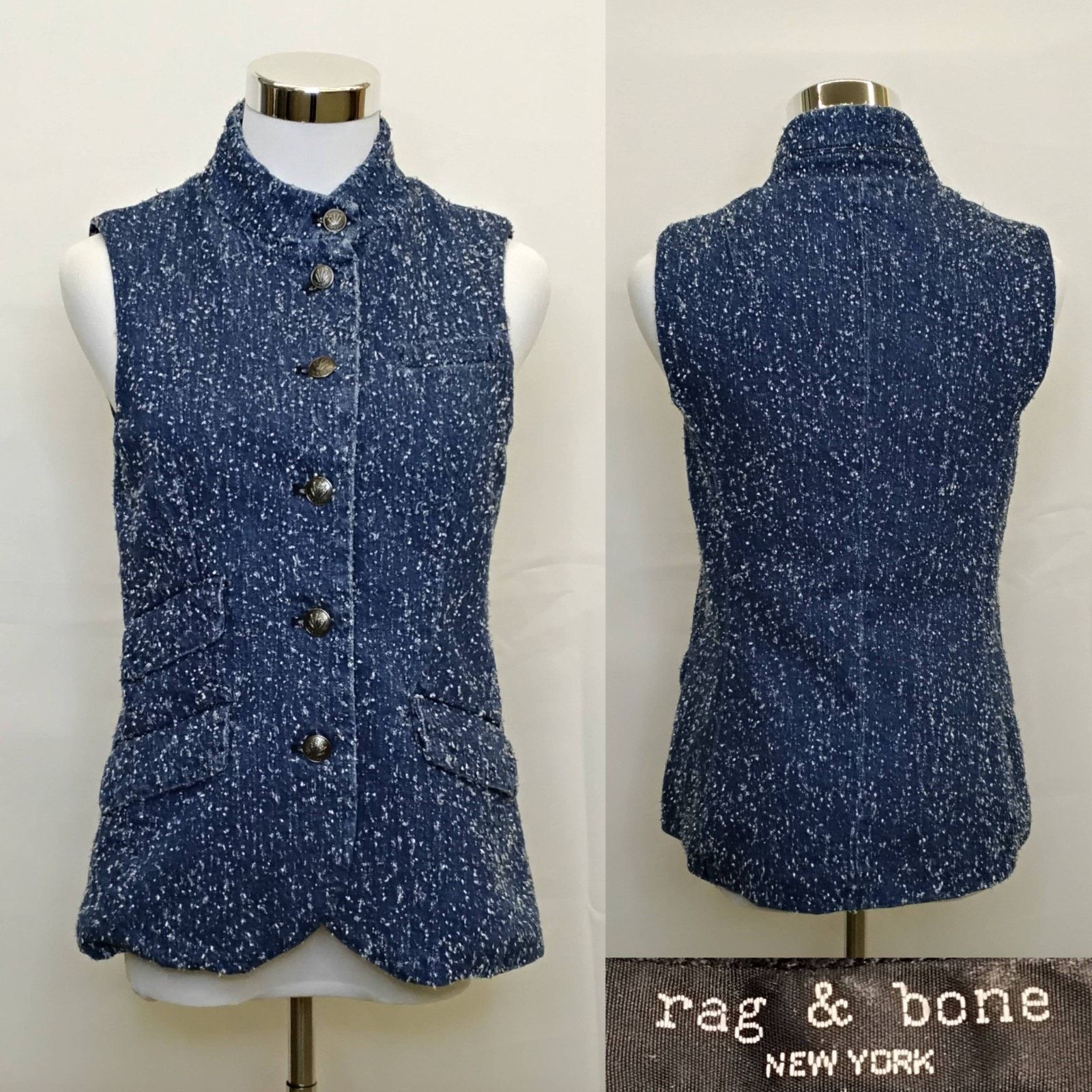 Rag & Bone Rag & Bone Slade Vest Women's 2 Blue Tweed Sleeveless Top Size XS / US 0-2 / IT 36-38 - 1 Thumbnail