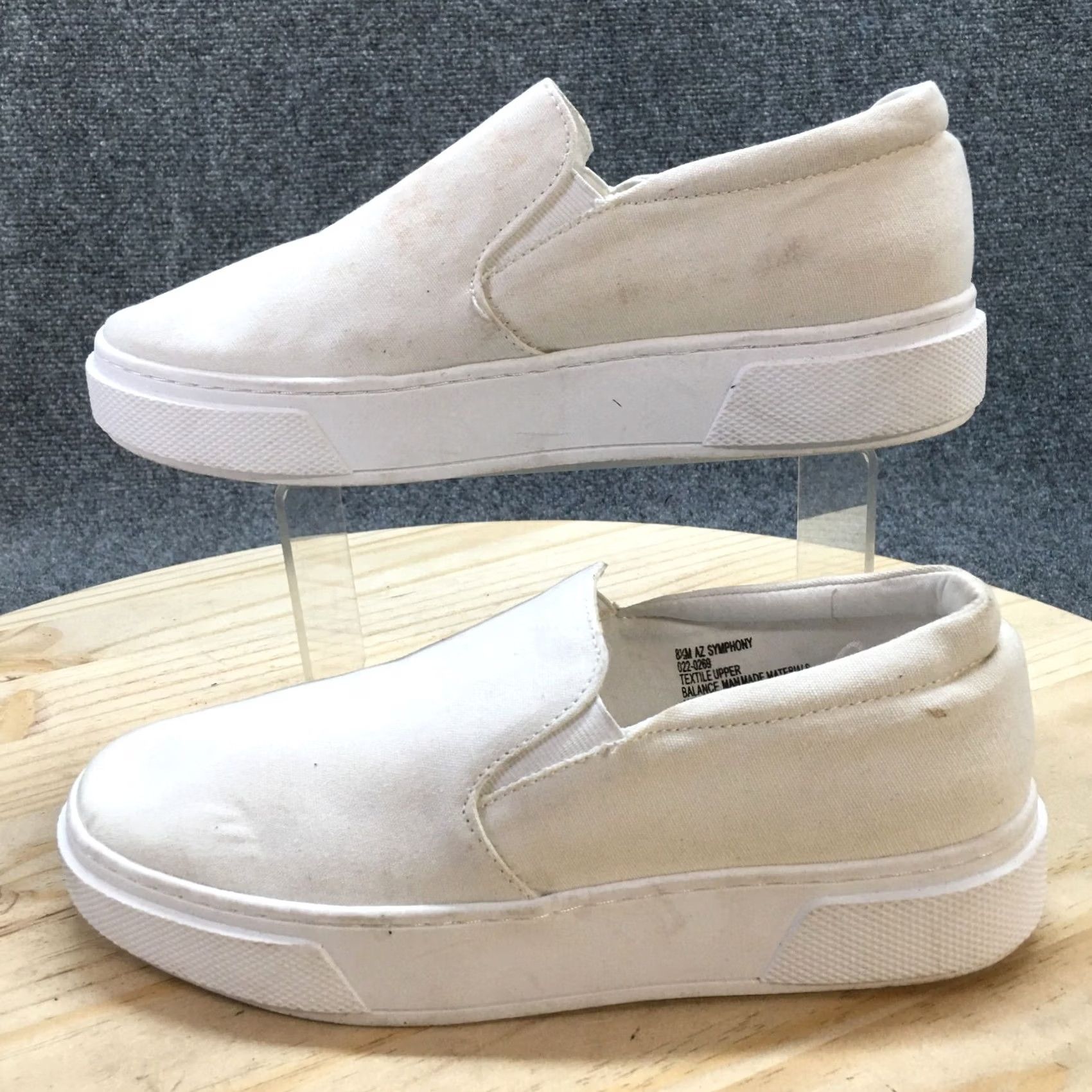 Vintage Arizona Jean Co Shoes Womens 8.5 M Symphony Slip On Sneakers White Canvas Casual Size 30" / US 8 / IT 44 - 2 Thumbnail