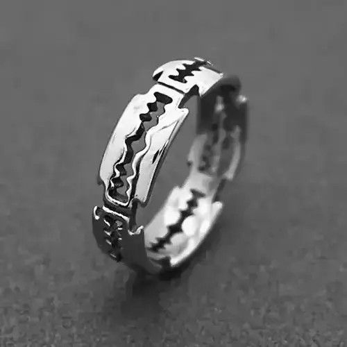 Jewelry x Ring Gold Plated Vintage Razor Blade Ring Goth Raw Post in Silver, Men's