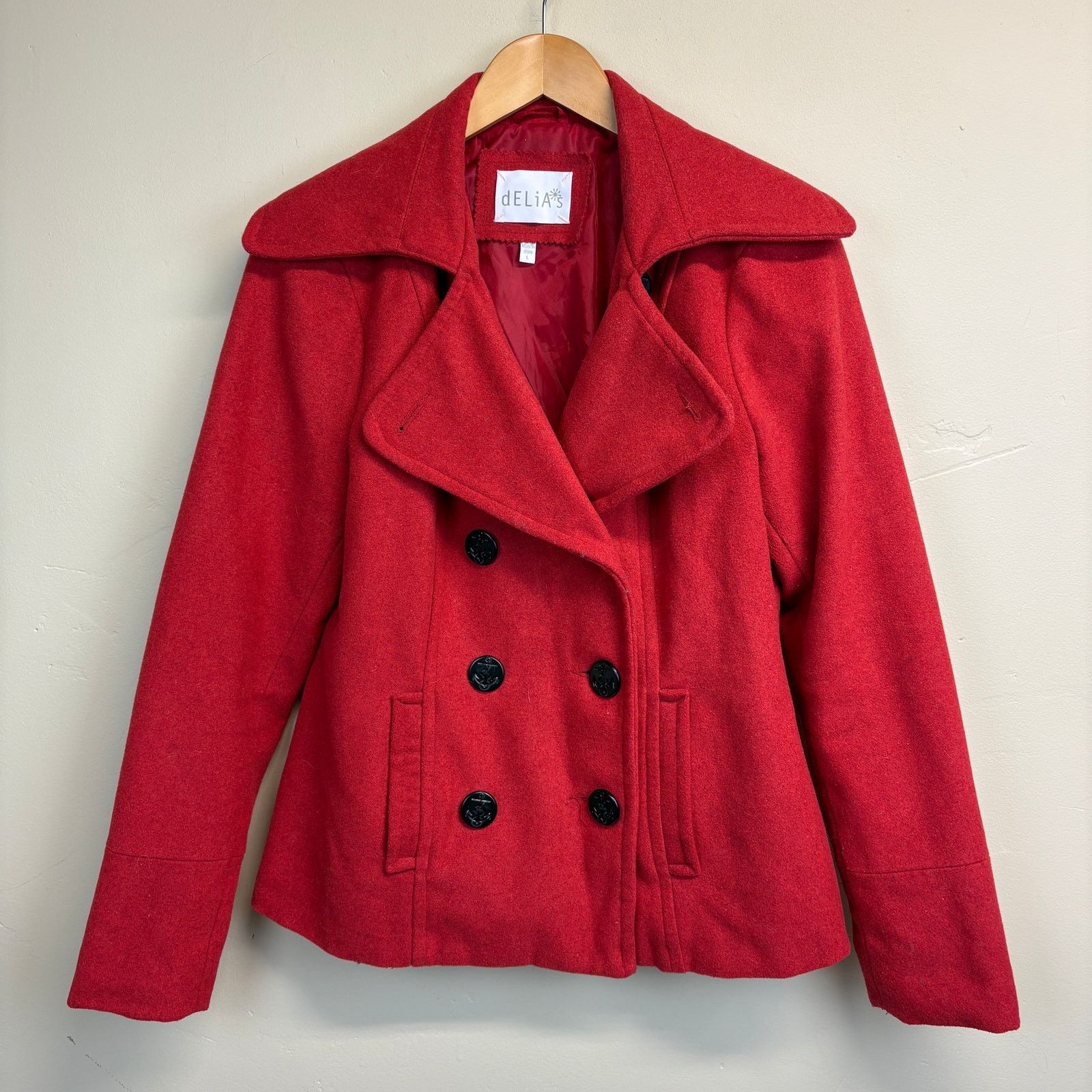 Other Delia*s Red Button Up Classic Pea Coat Size L Size L / US 10 / IT 46 - 1 Thumbnail