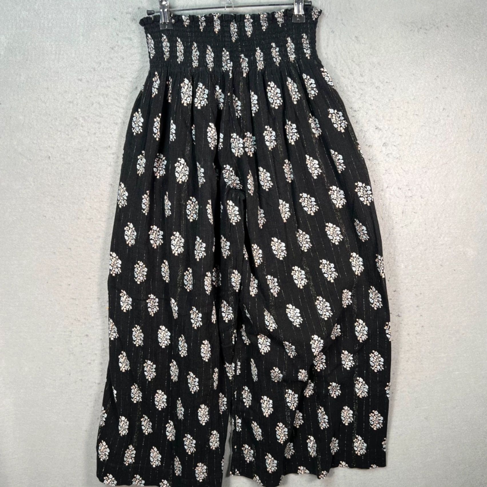 Rebecca Taylor Rebecca Taylor La Vie Womens Small Black Floral Smocked Waist Wide-Leg Pants 100% Cotton Size 28" / US 6 / IT 42 - 2 Thumbnail
