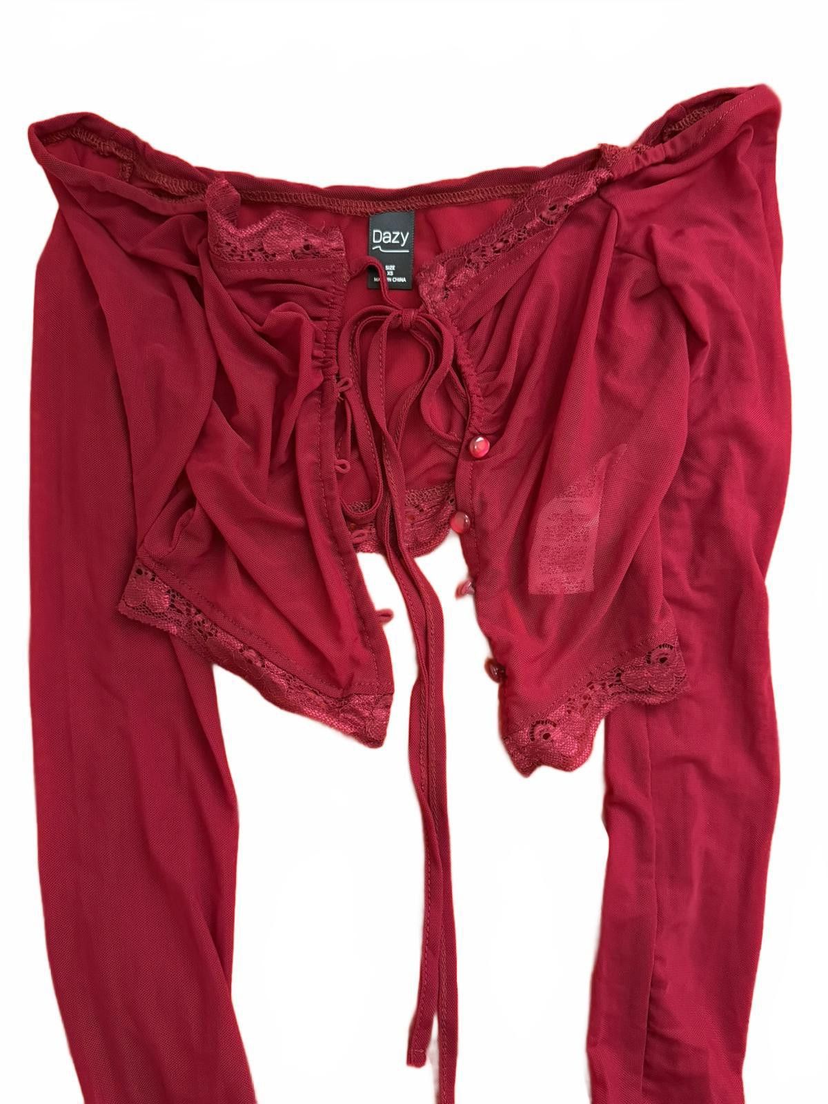 Other NWOT Sheer Button-Tie Coverup in Burgundy (X-SMALL) Size XS / US 0-2 / IT 36-38 - 7 Thumbnail