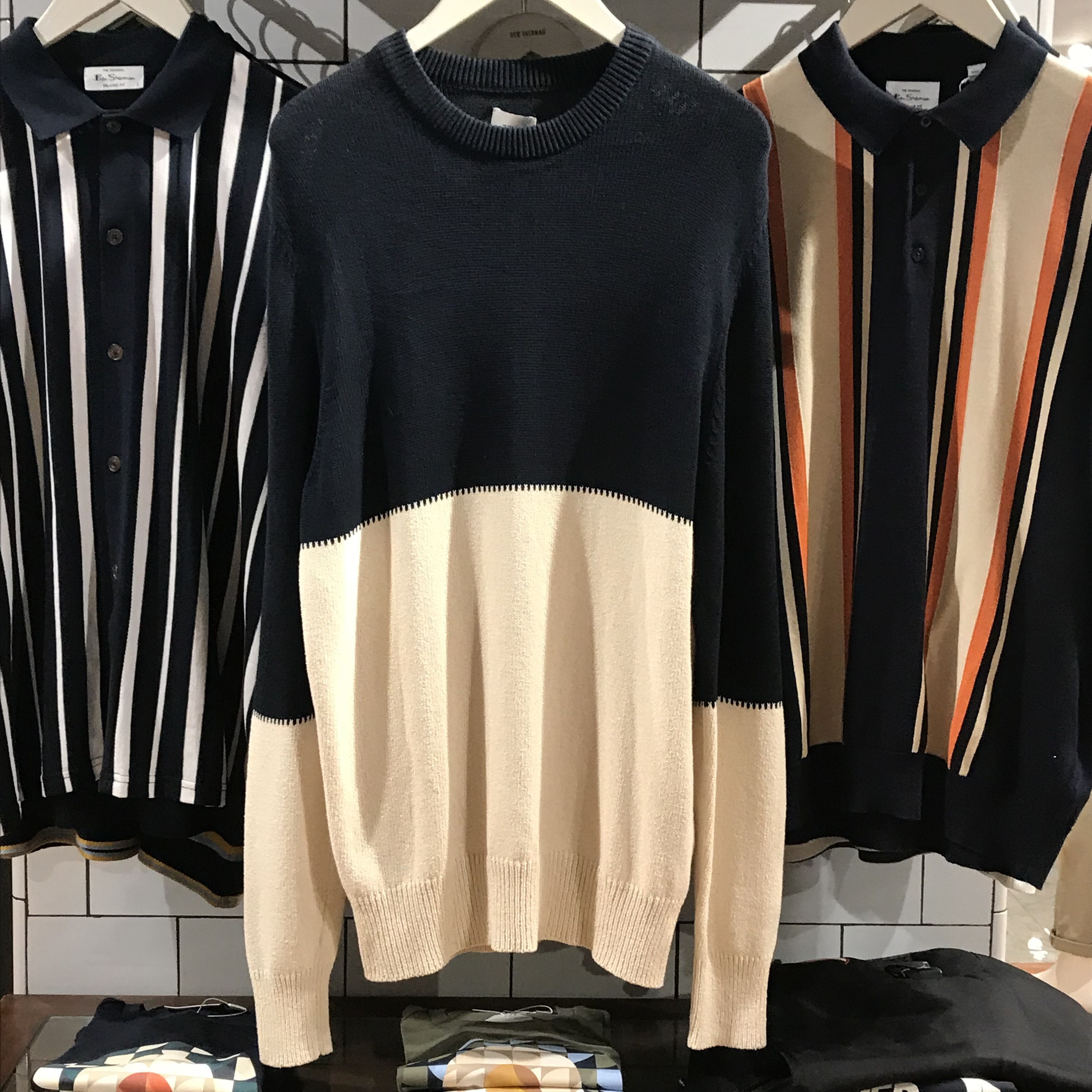 Ben Sherman Ben Sherman Crinkle Cotton Crewneck Jumper Dark Navy Beige Size US L / EU 52-54 / 3 - 1 Thumbnail