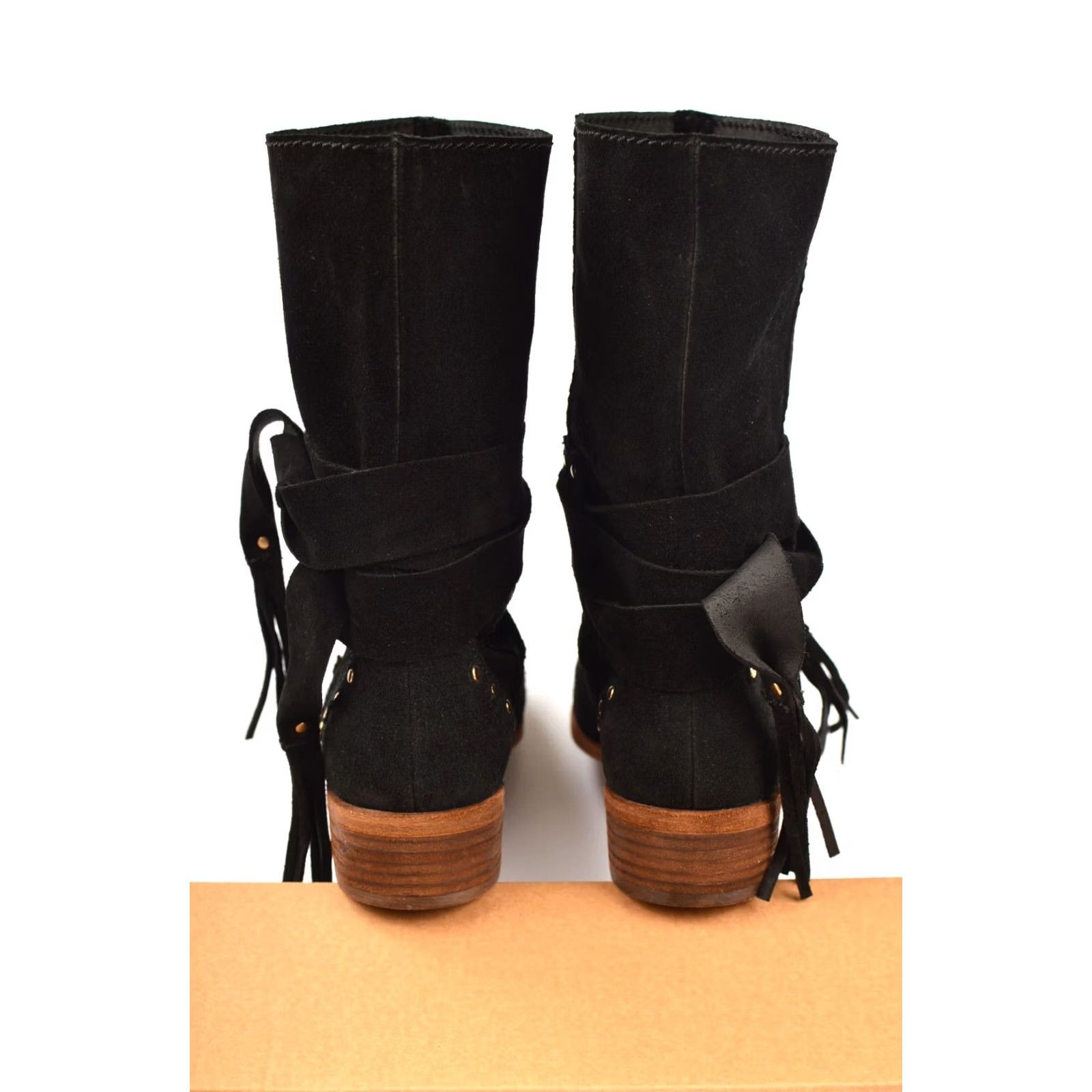 Vintage See By Chloe Crosta Black Studded Suede Designer Ankle Boots Size 38 Womens Boots Black Suede 90s? Size US 5 / IT 35 - 3 Thumbnail
