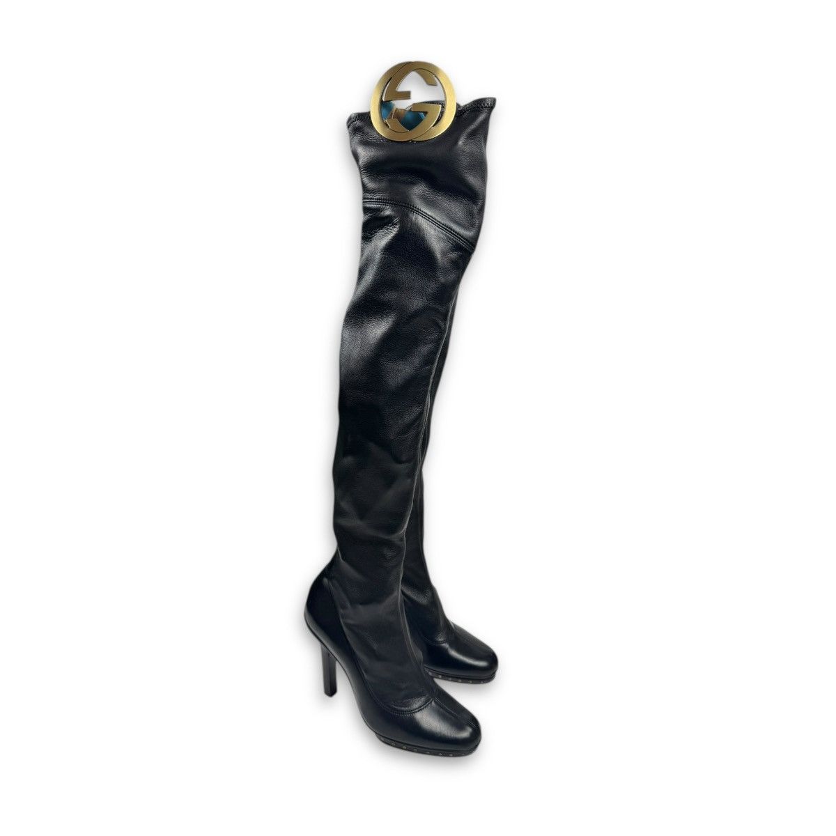 Gucci FW03 Black Leather GG Emblem Overknee Boots Size US 7 / IT 37 - 1 Thumbnail