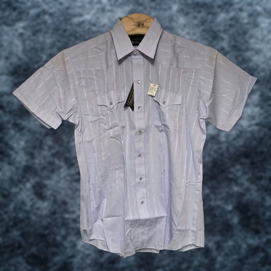 Vintage Panhandle Slim Western Shirt Pearl Snap Short Sleeve Blue Men's Size 17 1/2 NWT Size US XL / EU 56 / 4 - 1 Thumbnail