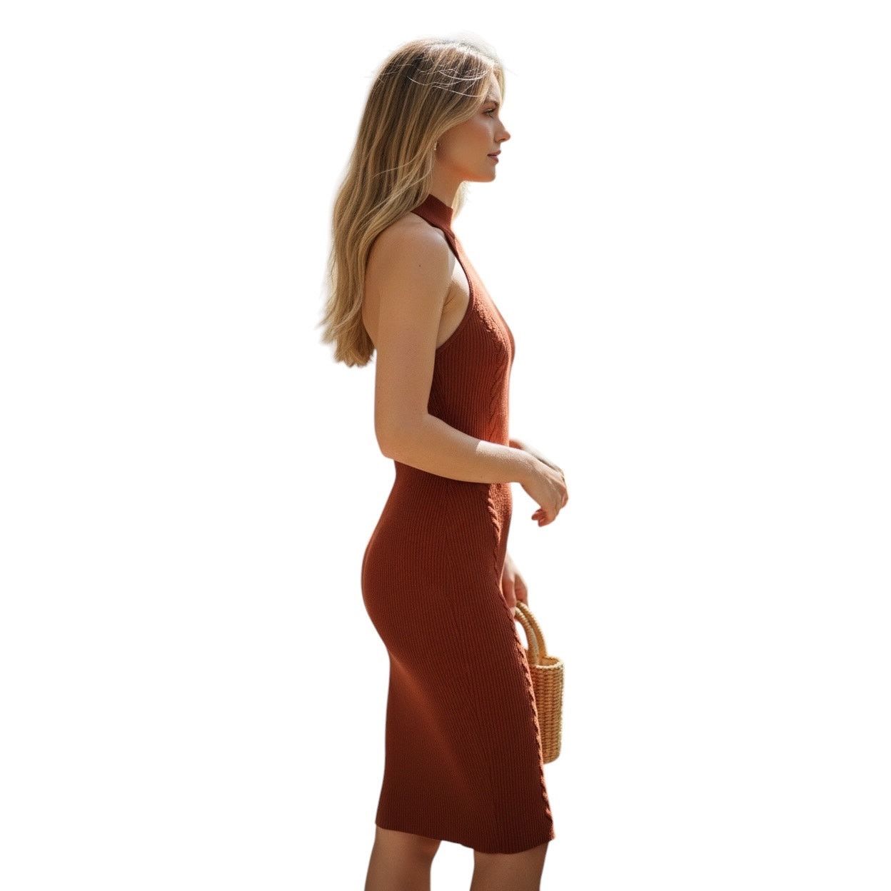 Fashion Nova FashionNova brown rust knit halter bodycon mini dress size M Size M / US 6-8 / IT 42-44 - 9 Thumbnail