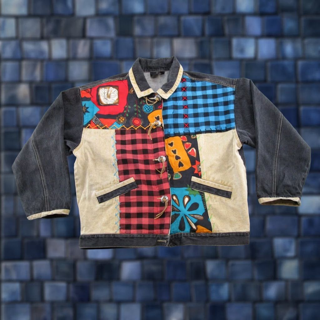 Vintage VINTAGE Carole Little Jacket Women's Denim Patchwork Boho Chic Read Size L / US 10 / IT 46 - 1 Thumbnail