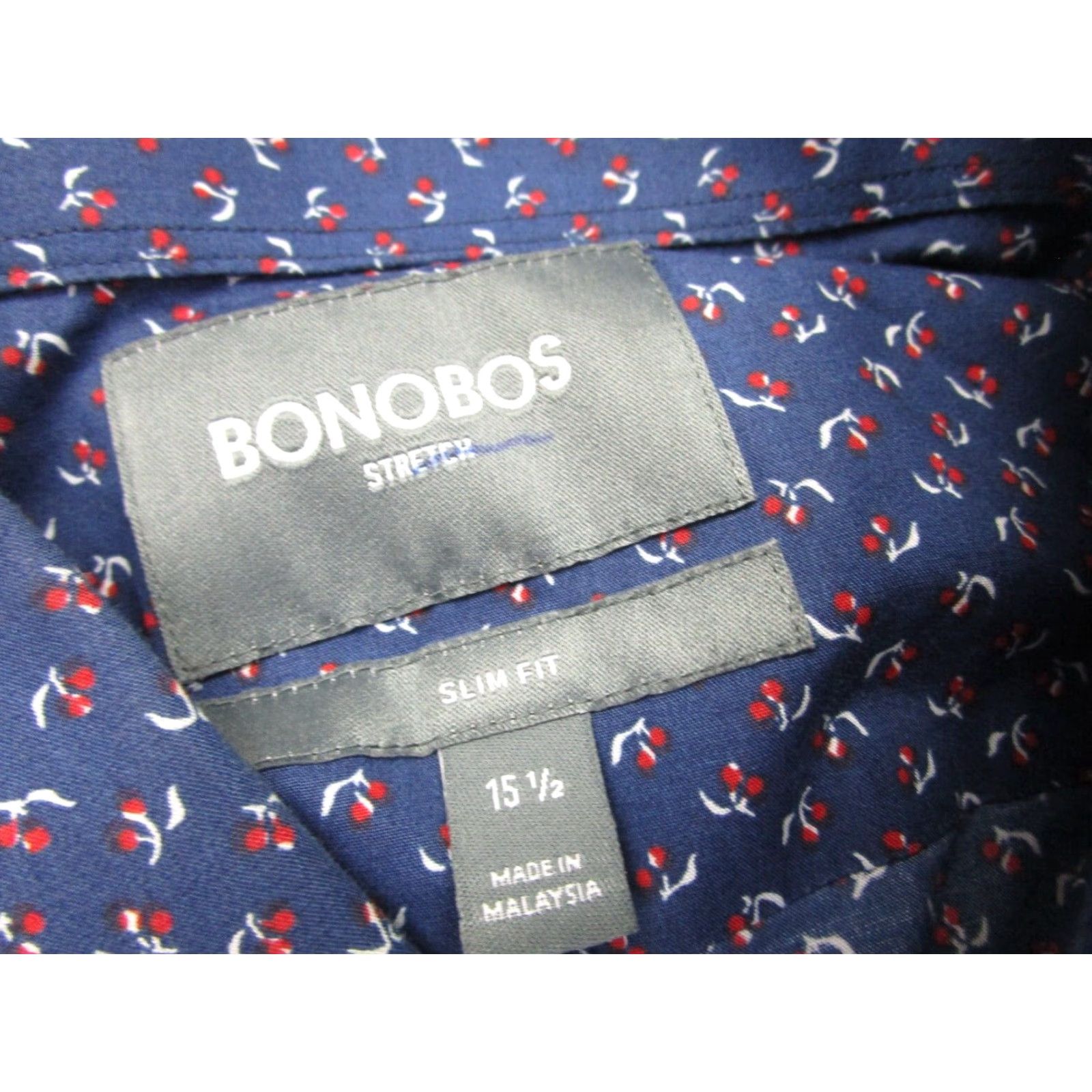 Bonobos VINTAGE Bonobos Men's Dress Shirt 15.5 Blue Red Cherry Polka Dot Casual Slim Button-up Size US M / EU 48-50 / 2 - 4 Thumbnail