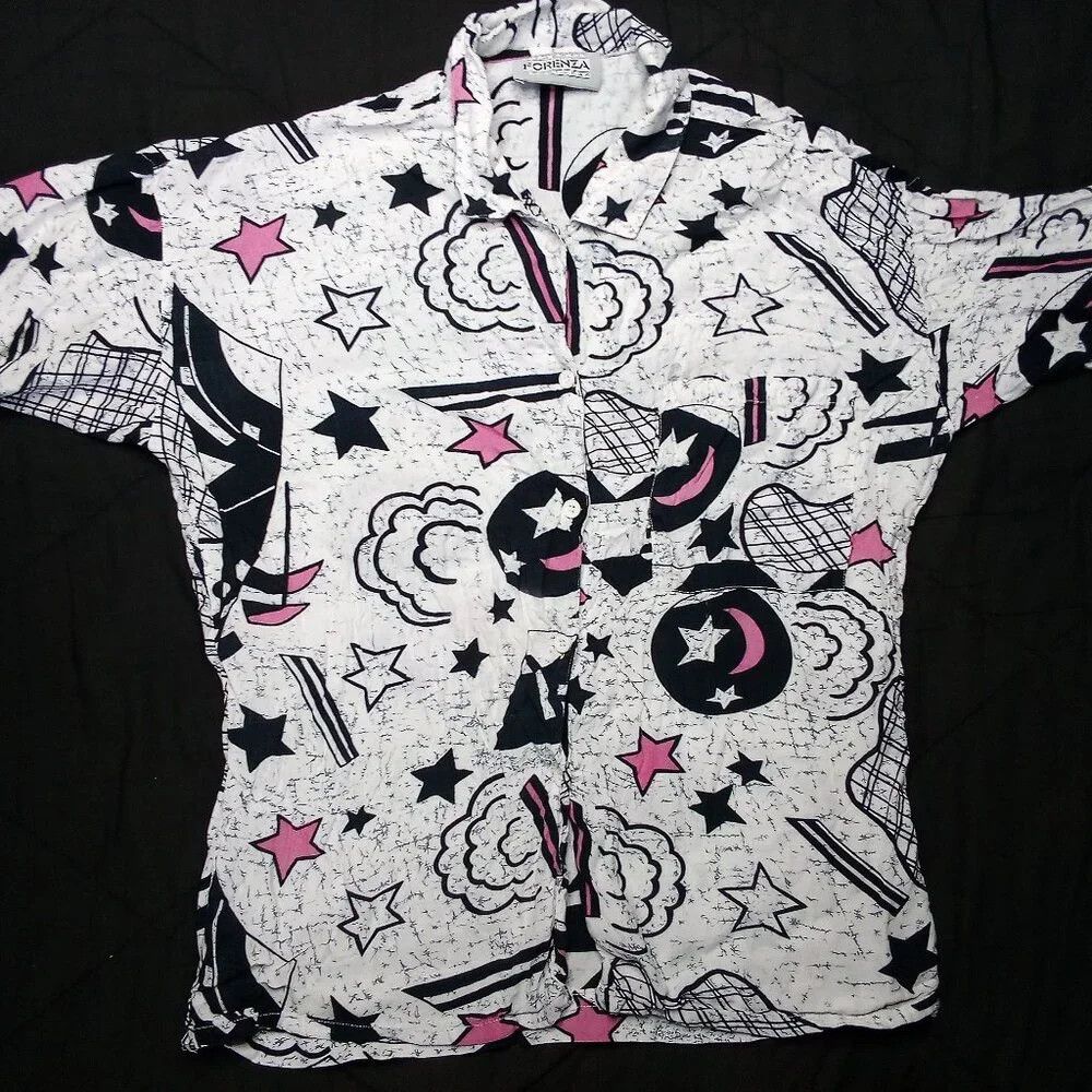 Other Vintage Forenza Abstract Stars Doodle Pattern Button Shirt Size L / US 10 / IT 46 - 2 Thumbnail
