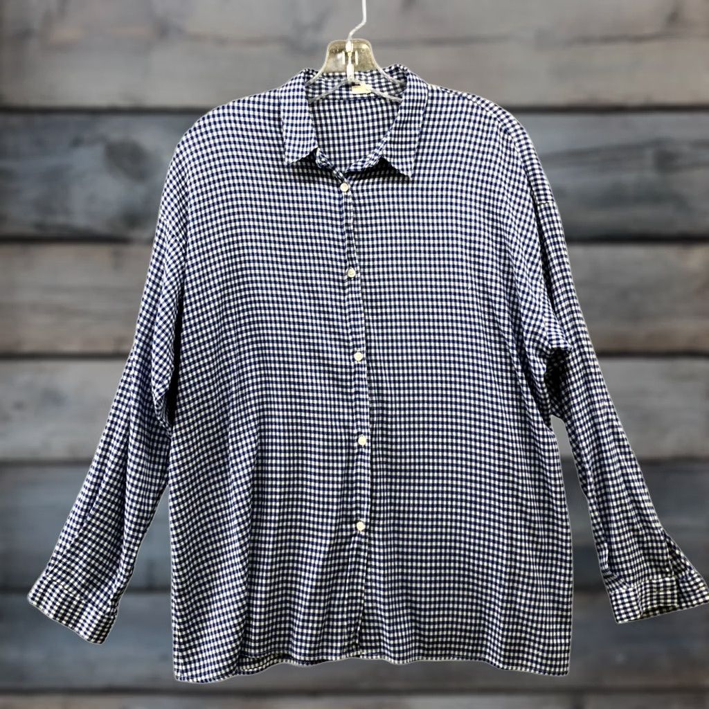 Vintage GU Lightweight Button Up Shirt Womens L Long Sleeve Blue White Check Shirt Size L / US 10 / IT 46 - 1 Thumbnail