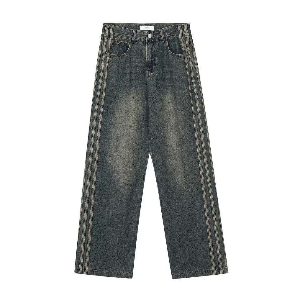 Japanese Brand × Jean Side stripe paneled washed distressed straight jeans Size US 32 / EU 48 - 1 Thumbnail