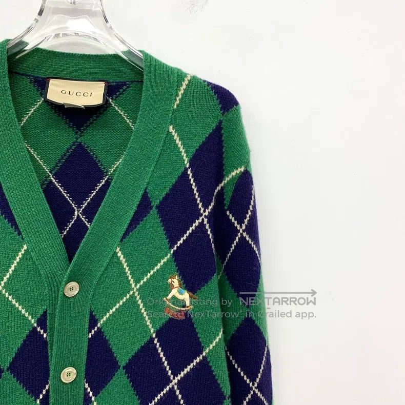 Gucci Green diamond wool V-neck single-breasted long-sleev