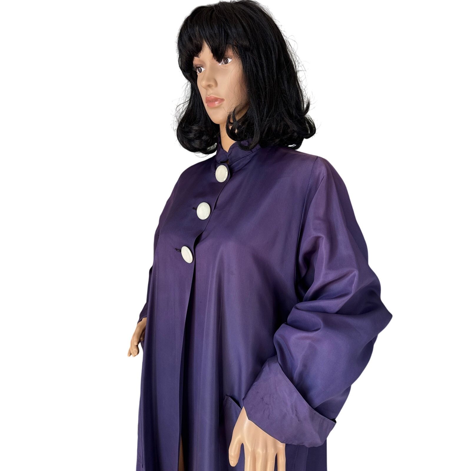 Vintage Vintage Purple Sateen Lined Duster Swing Coat 3 button close Size L / US 10 / IT 46 - 5 Thumbnail