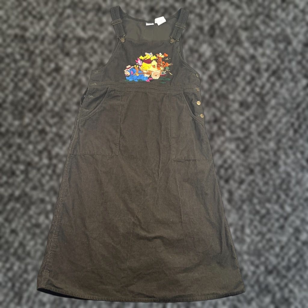 Disney VINTAGE Disney Winnie the Pooh Embroidered Green Corduroy Overall Dress XL Size 40" / US 18 - 1 Thumbnail