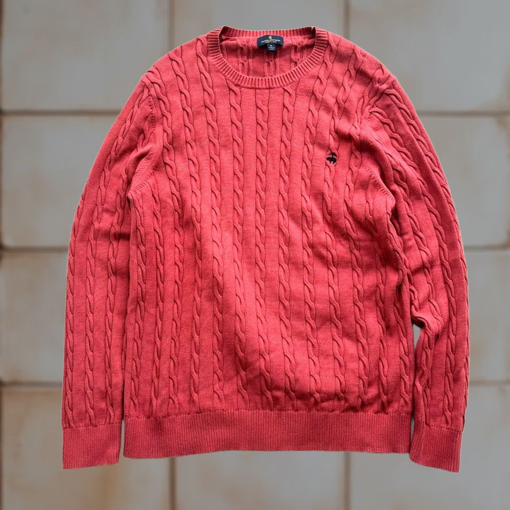 Brooks Brothers VINTAGE Brooks Brothers Men's XL Cable Knit Sweater Sweatshirt 90s Supima Cotton Red Crew Neck Pullover Knit Size US XL / EU 56 / 4 - 1 Thumbnail