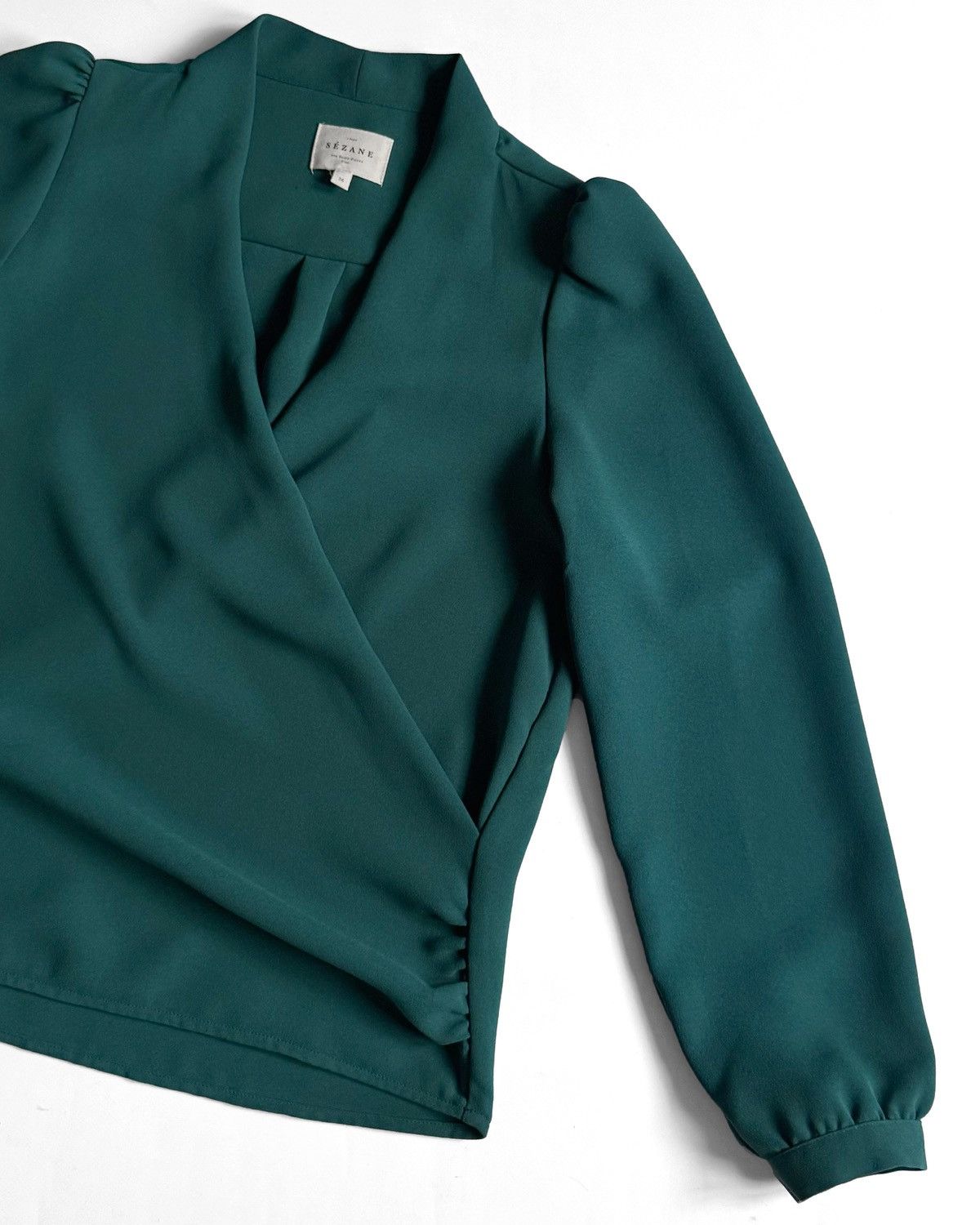 Sezane Sezane Emerald Draped Romantic Elegant Classy LongSleeve Top Size S / US 4 / IT 40 - 4 Thumbnail