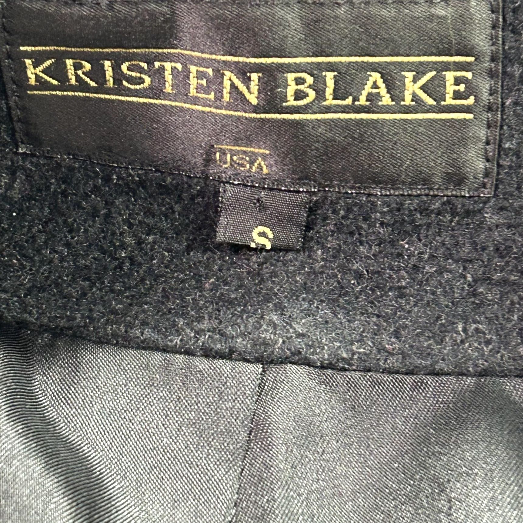Vintage Kristen Blake Coat Womens Small Black Wool Cashmere Blend Lined Made USA Pockets Mid-Length Button Single-Breasted Overcoat Size S / US 4 / IT 40 - 5 Thumbnail