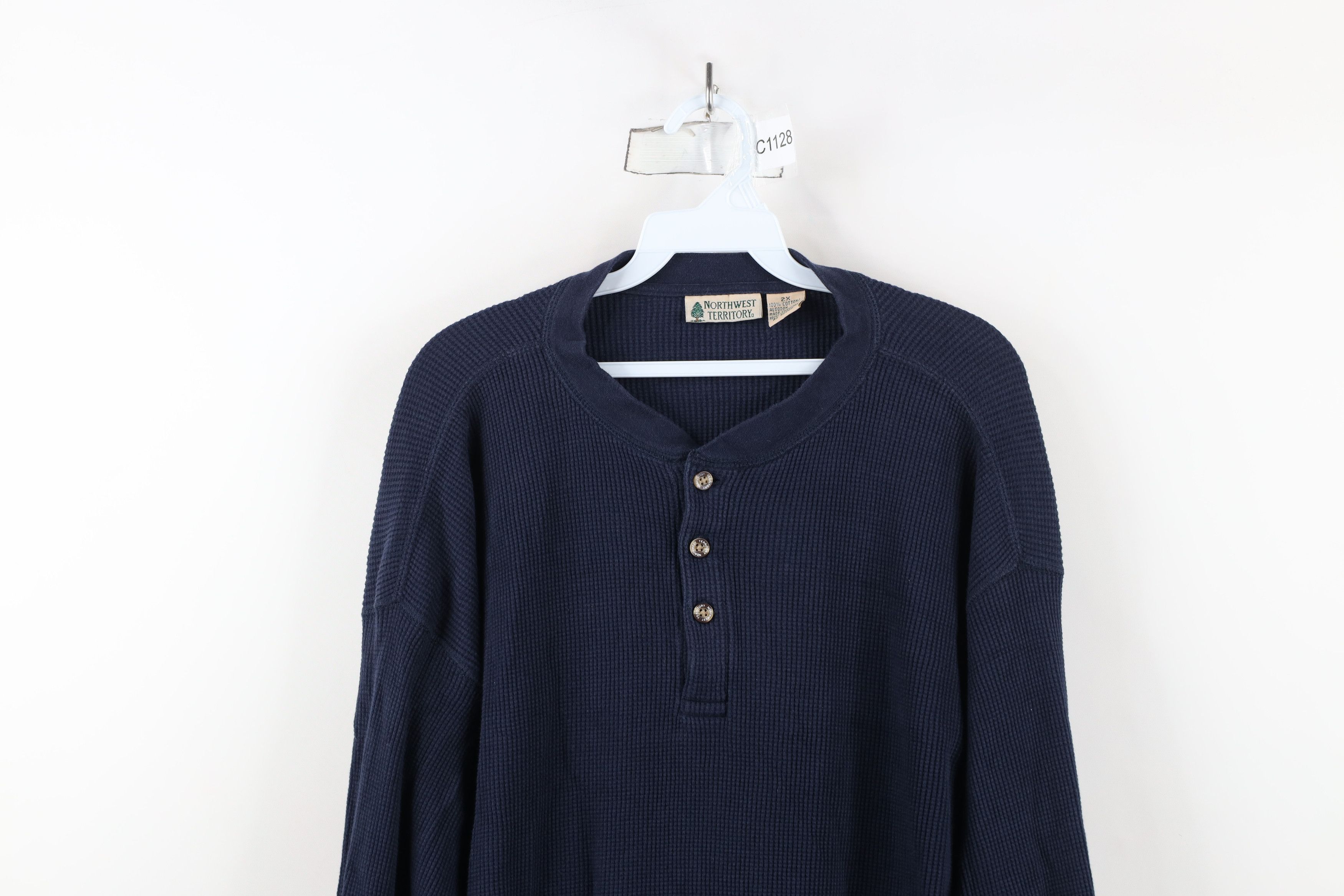 Vintage Vintage 90s Streetwear Thermal Waffle Knit Henley T-Shirt Size US XXL / EU 58 / 5 - 2 Thumbnail