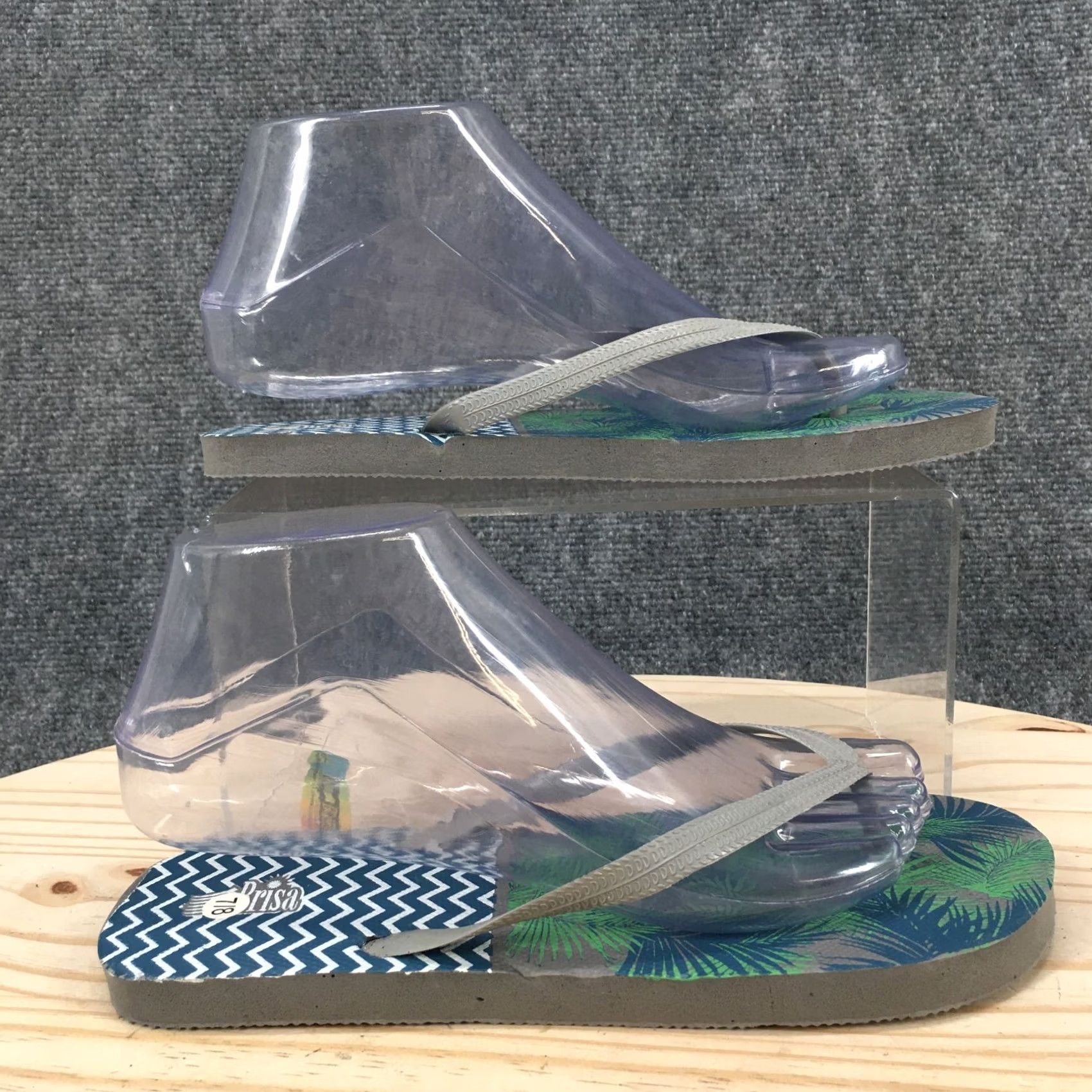 Vintage Brisa Flip Flop Mens Gray Sandals Flops Flats Slip Grey Beach Casual Comfort NEW Size ONE SIZE - 2 Thumbnail