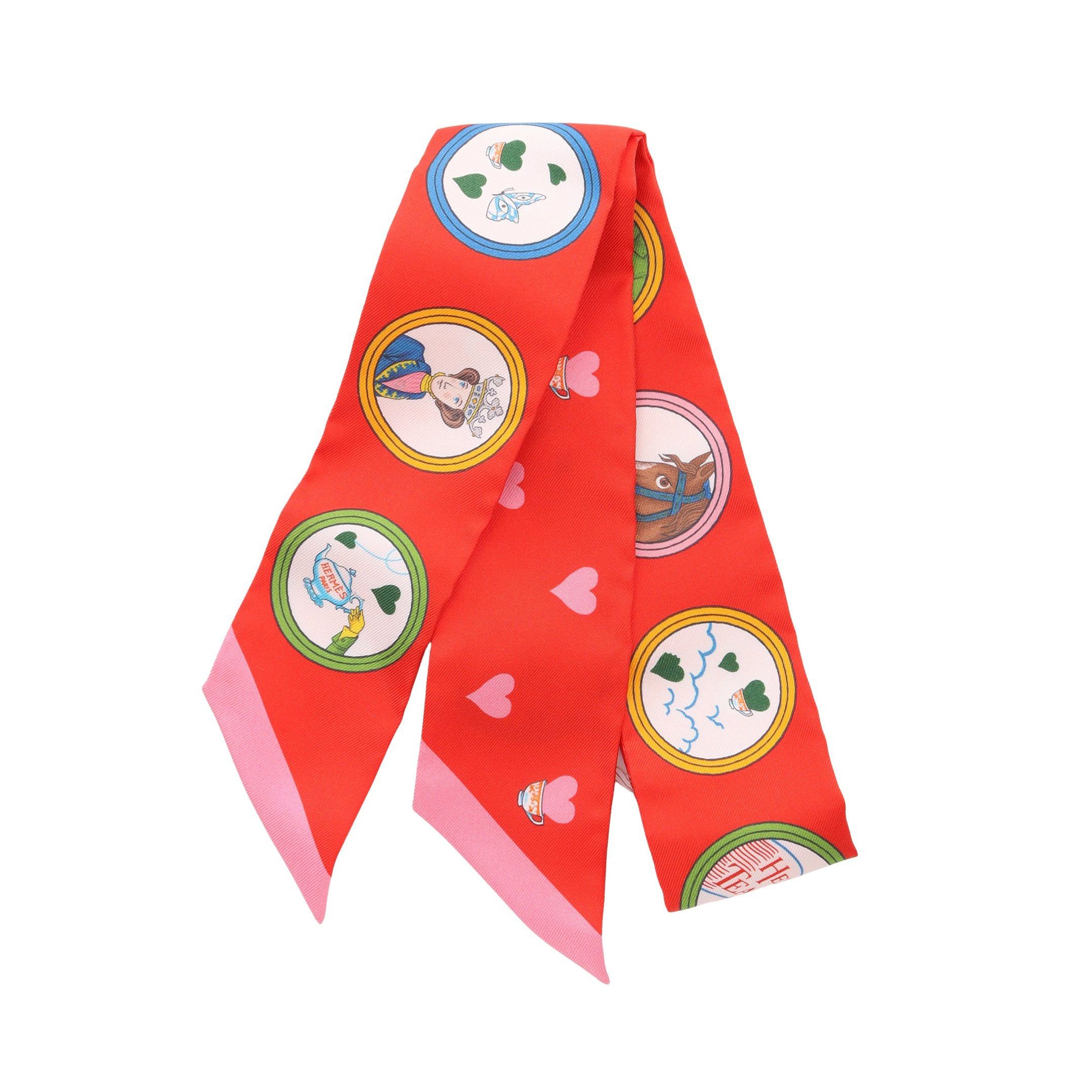 Hermes Twilly Ribbon Scarf Silk Red Multicolor