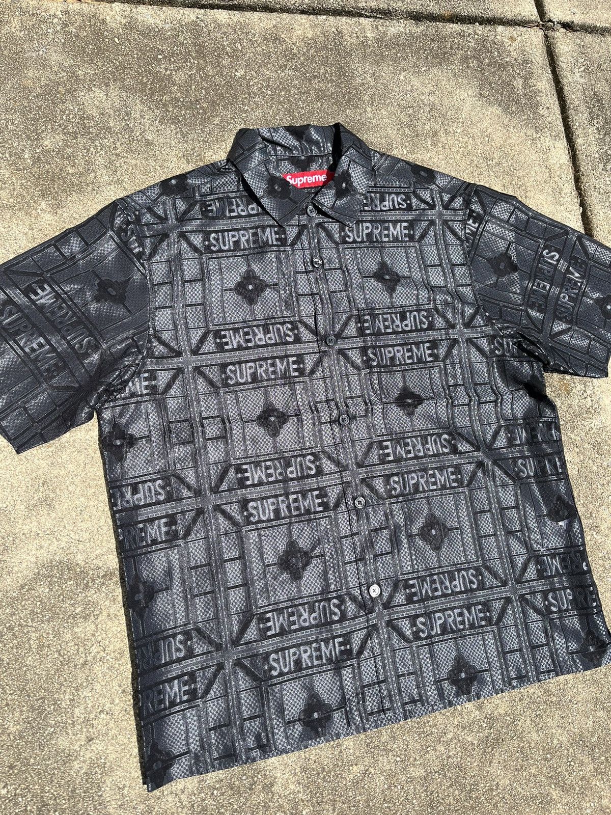 image of Supreme Tray Jacquard S/s Button Up Shirt Black (Ss24), Men's (Size Small)