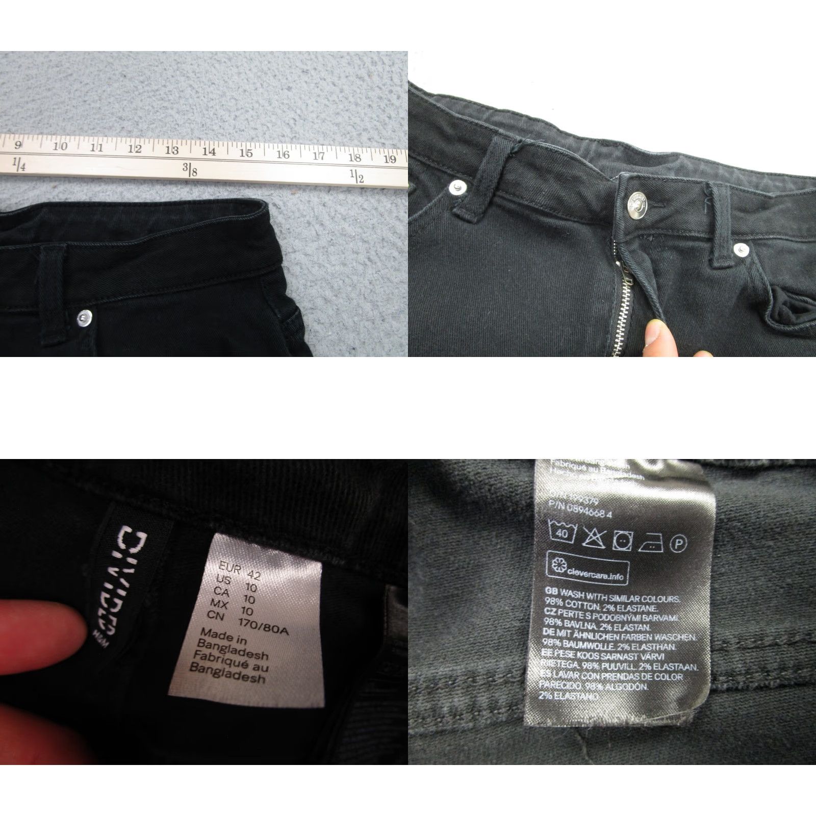 H&M H&M Divided Jeans 10 Black Stretch Tapered Raw Frayed Hem Denim Womens Size 32" / US 10 / IT 46 - 8 Thumbnail