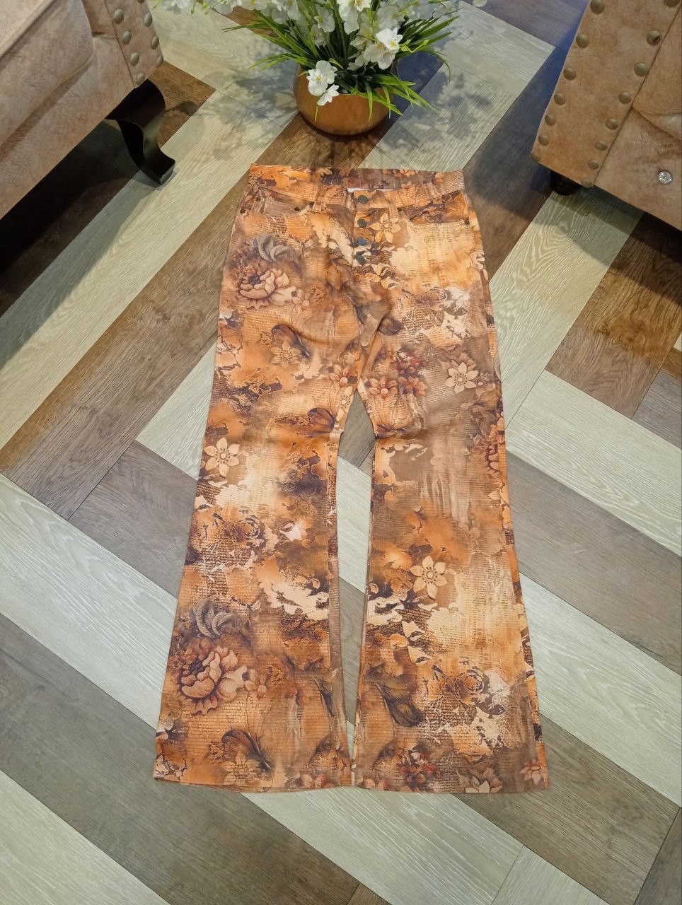 Tornado Mart VINTAGE TORNADO MART JAPAN FLORAL OVERPRINT FLARED TROUSERS Size US 30 / EU 46 - 1 Thumbnail