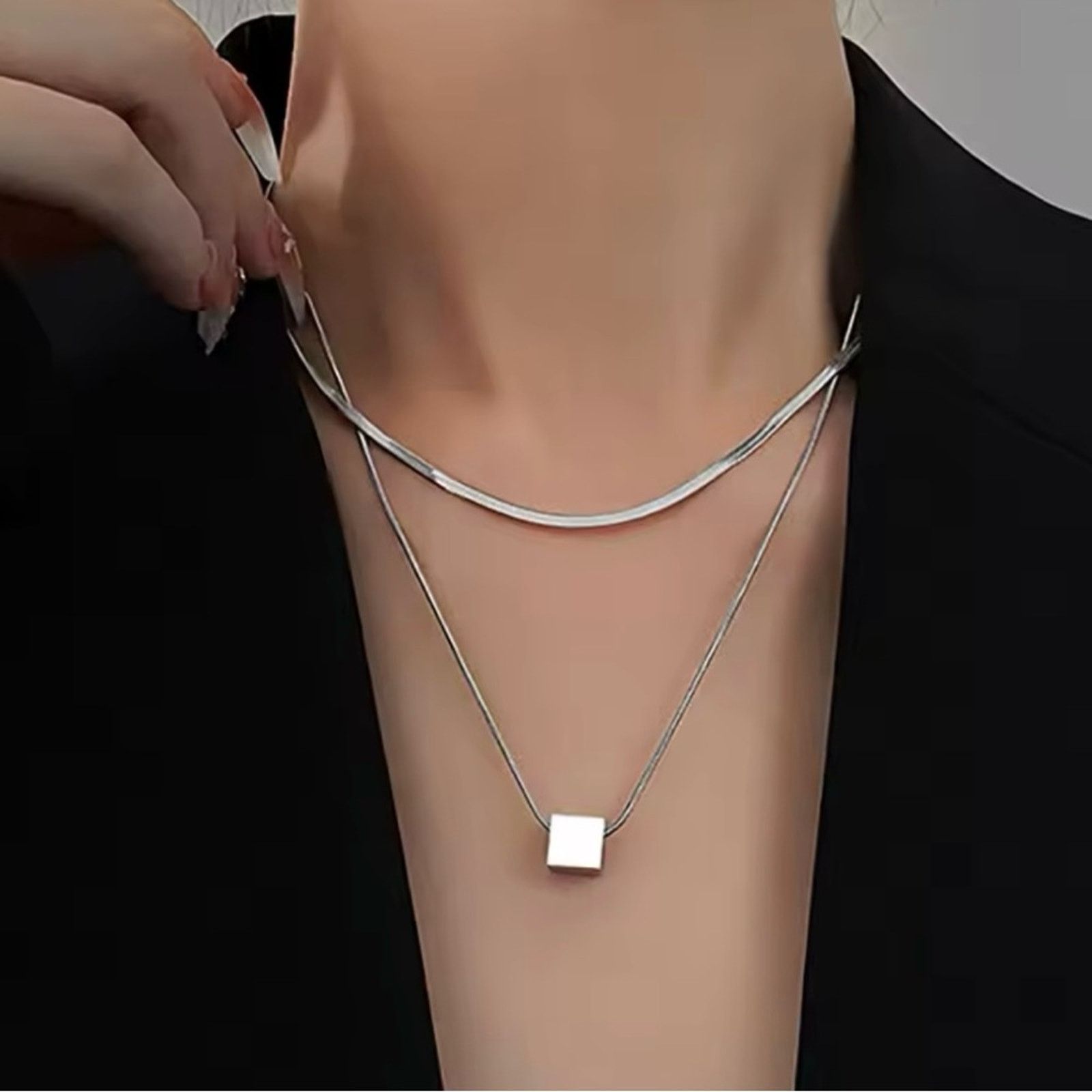 Other Minimalist Silver Double-layered Chain Necklace Women 18” Size ONE SIZE - 1 Thumbnail