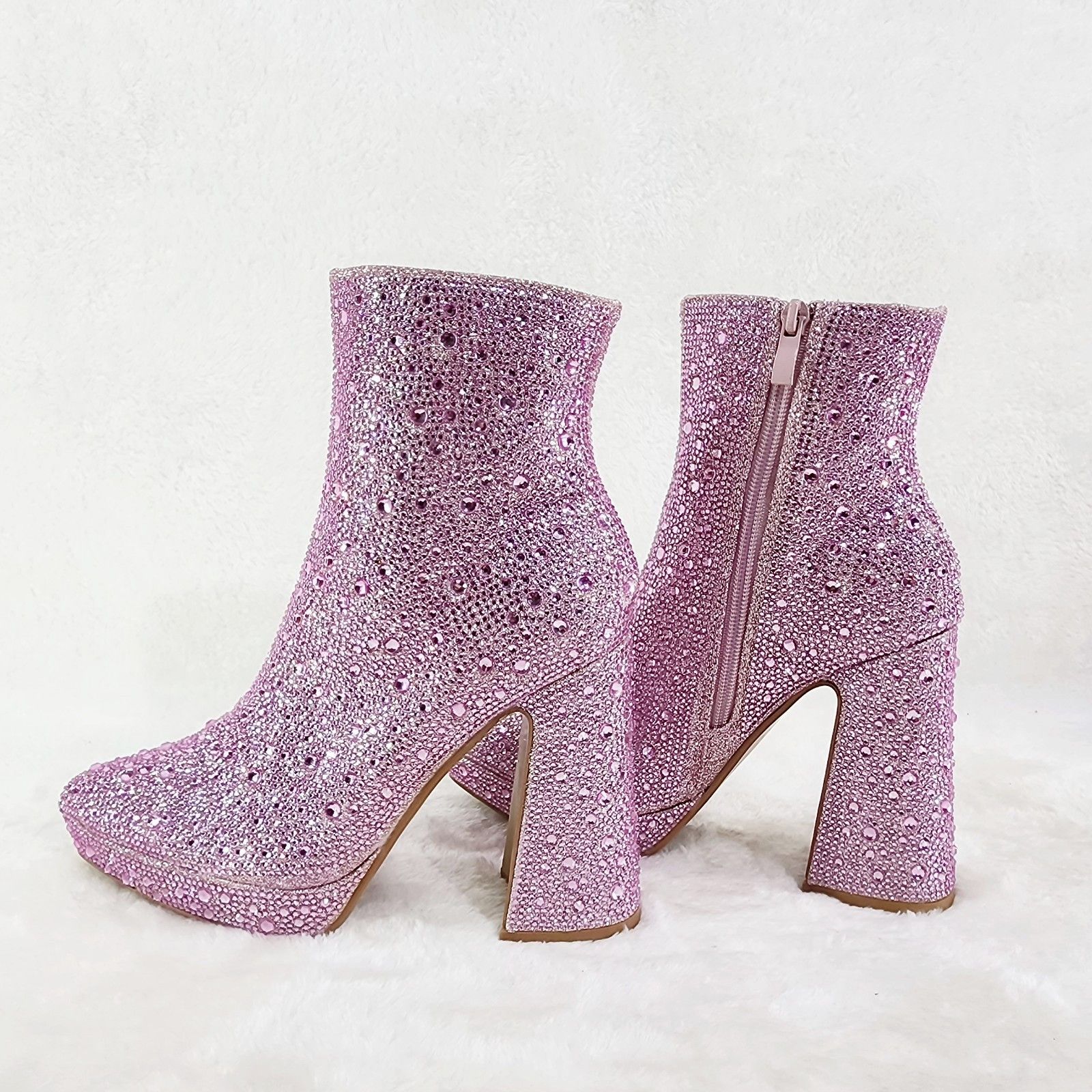 Other Pink Rhinestone 4.5" Block Heel Mini Platform Ankle Boots Size US 8.5 / IT 38.5 - 4 Thumbnail